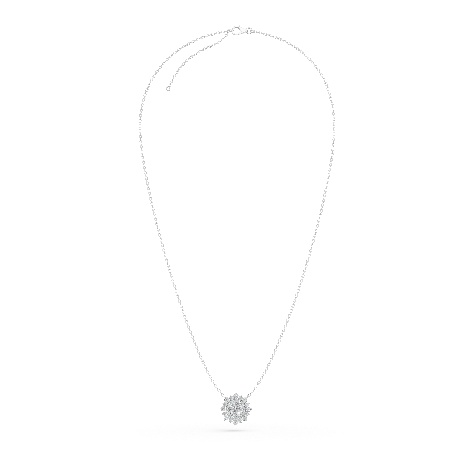 Lant cu pandantiv floare din aur alb cu diamante de 1.9ct create in laborator