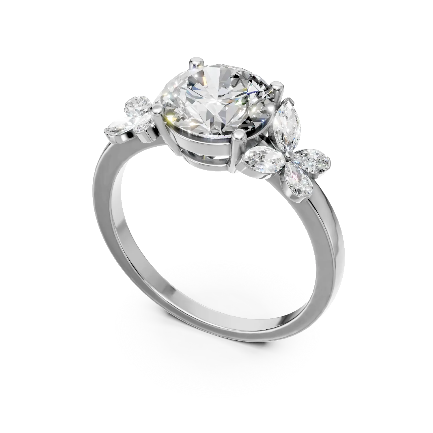 Inel din aur alb cu diamante de 2.4ct create in laborator