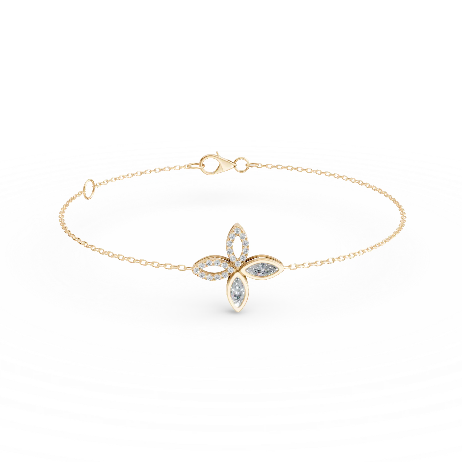 Bratara cu pandantiv floare din aur galben cu diamante de 0.5ct create in laborator