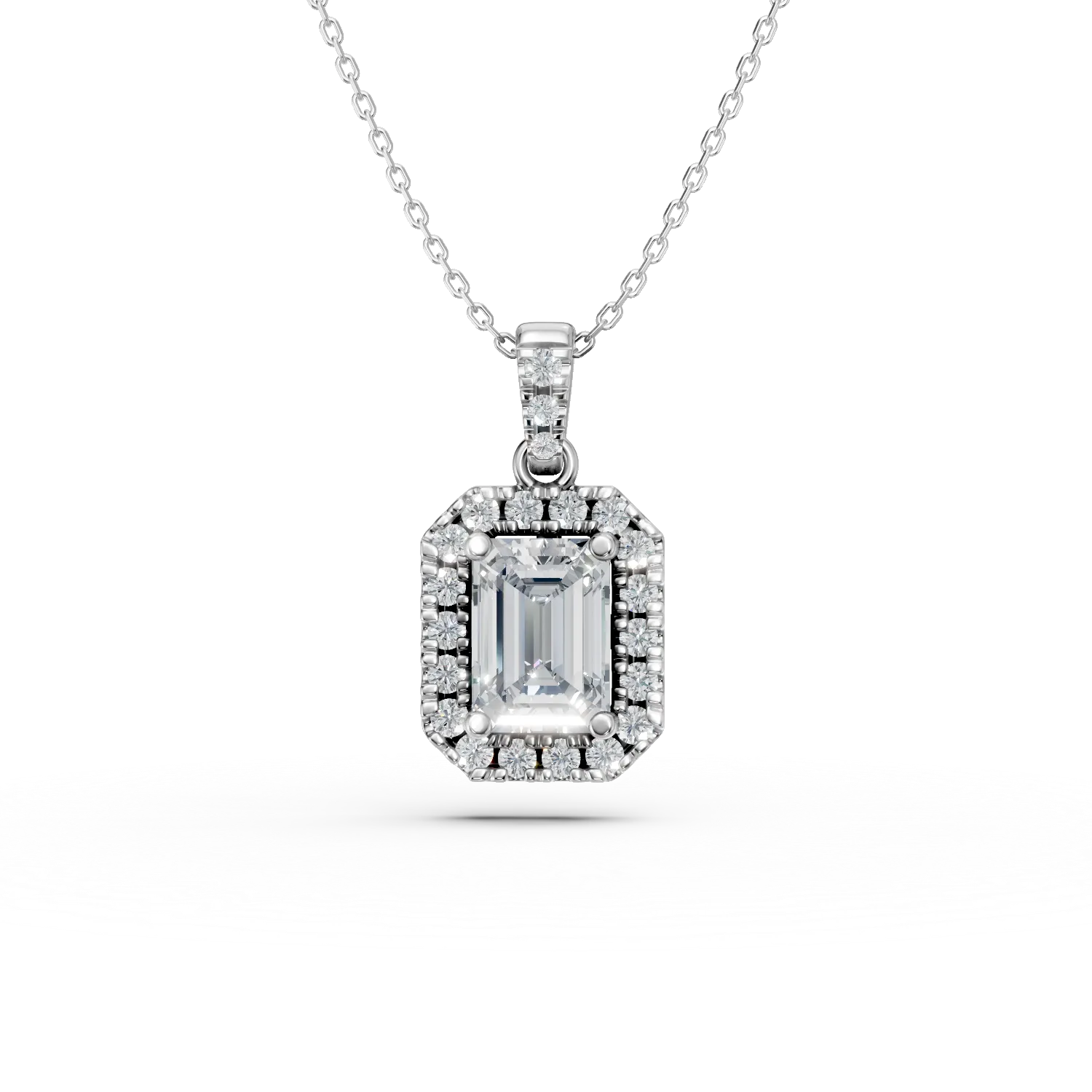 Lant cu pandantiv din aur alb cu diamante de 0.9ct create in laborator