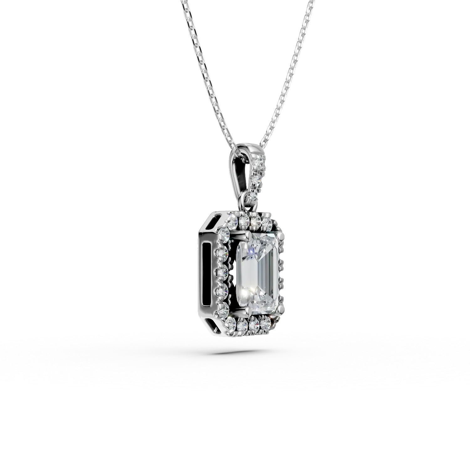Lant cu pandantiv din aur alb cu diamante de 0.9ct create in laborator