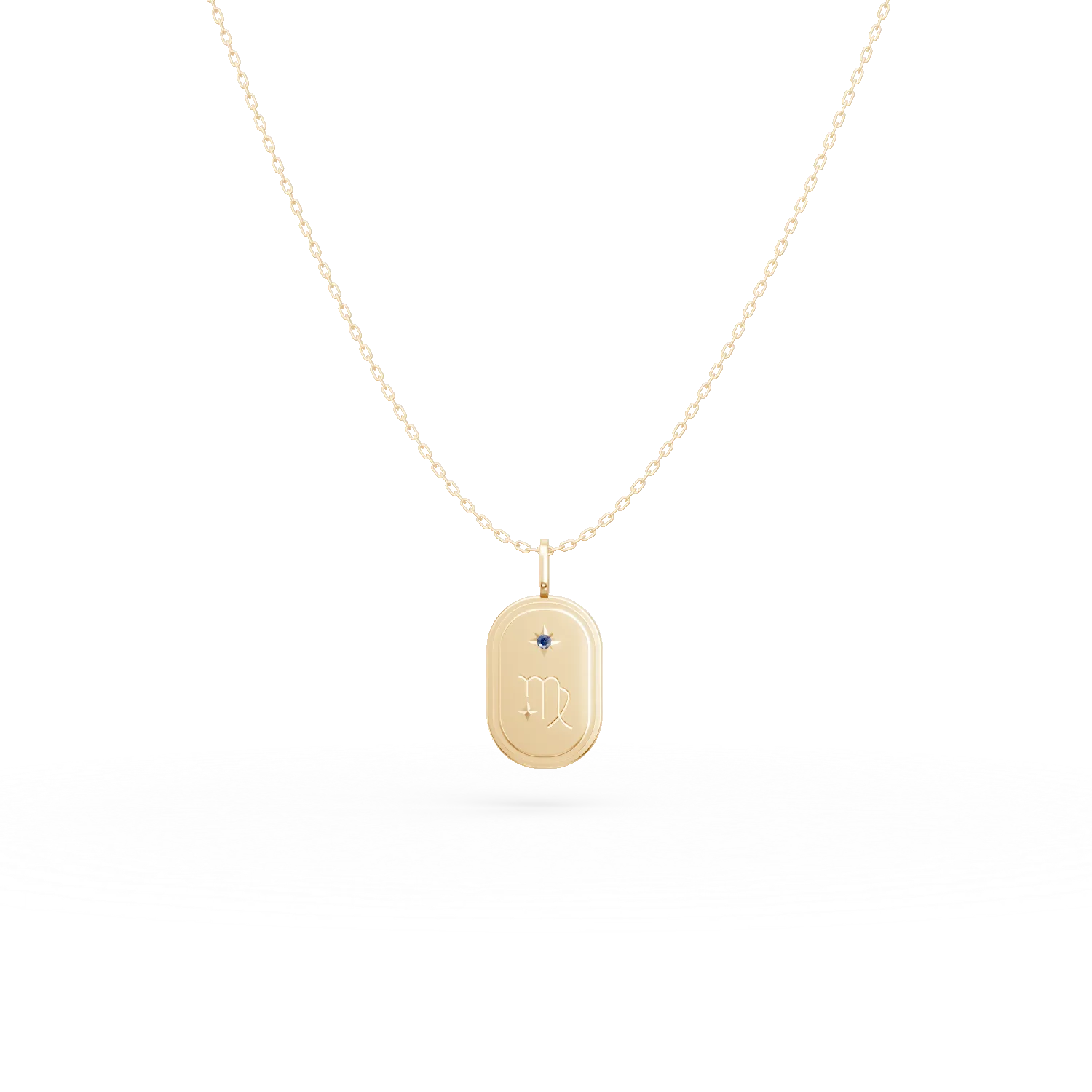 Lant cu pandantiv semn zodiacal Fecioara din argint galben cu zirconia albastra
