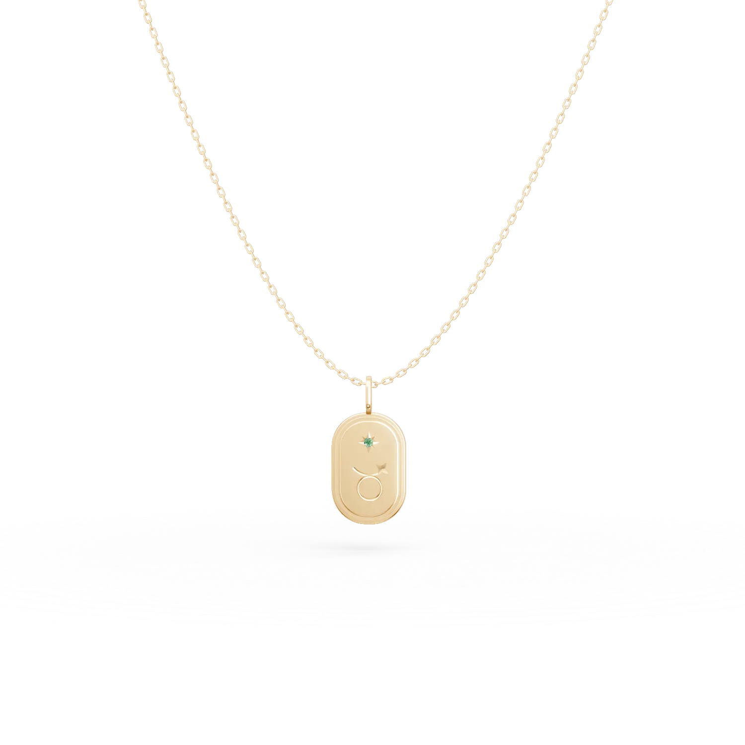 Lant cu pandantiv semn zodiacal Taur din argint galben cu zirconia verde