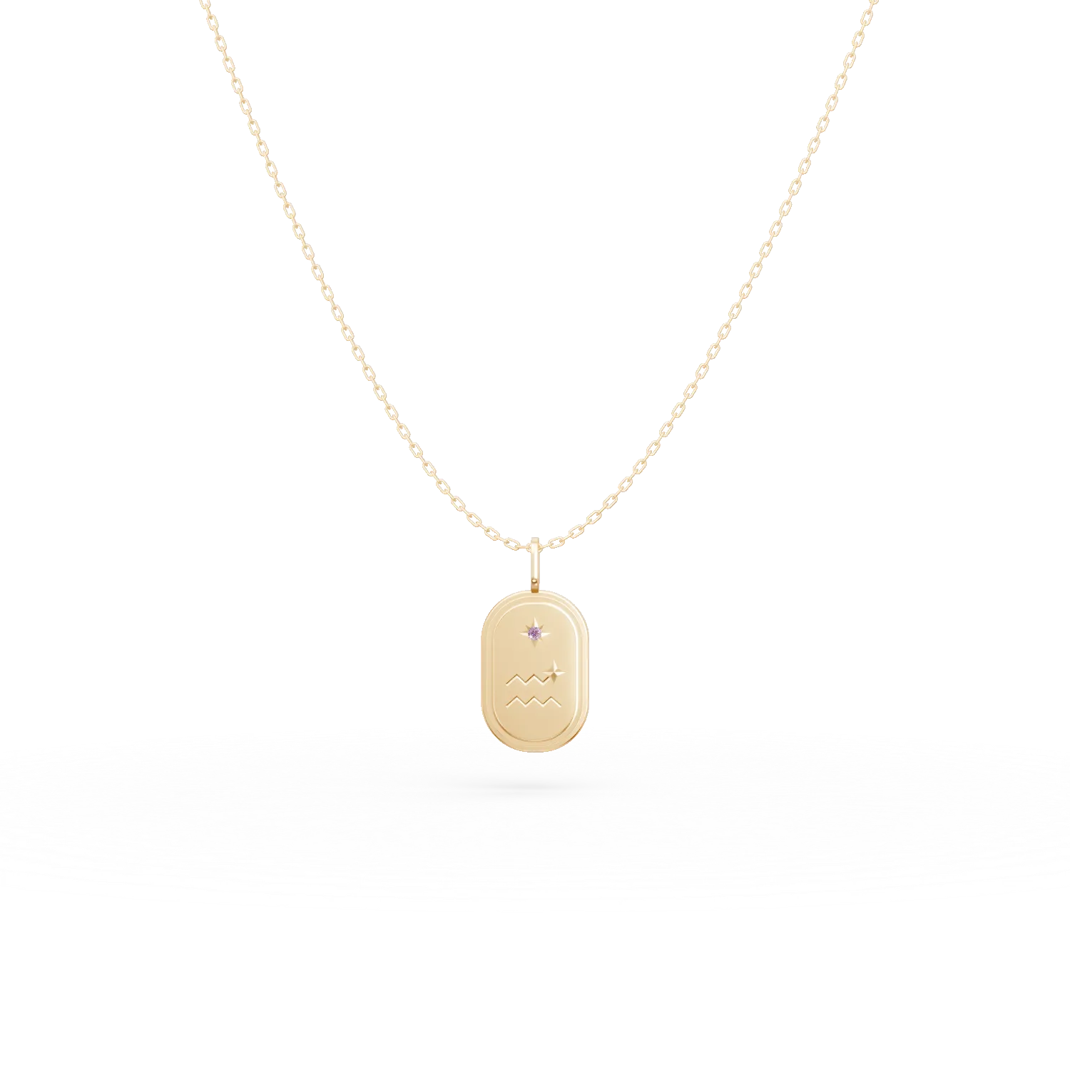 Lant cu pandantiv semn zodiacal Varsator din argint galben cu zirconia mov deschis