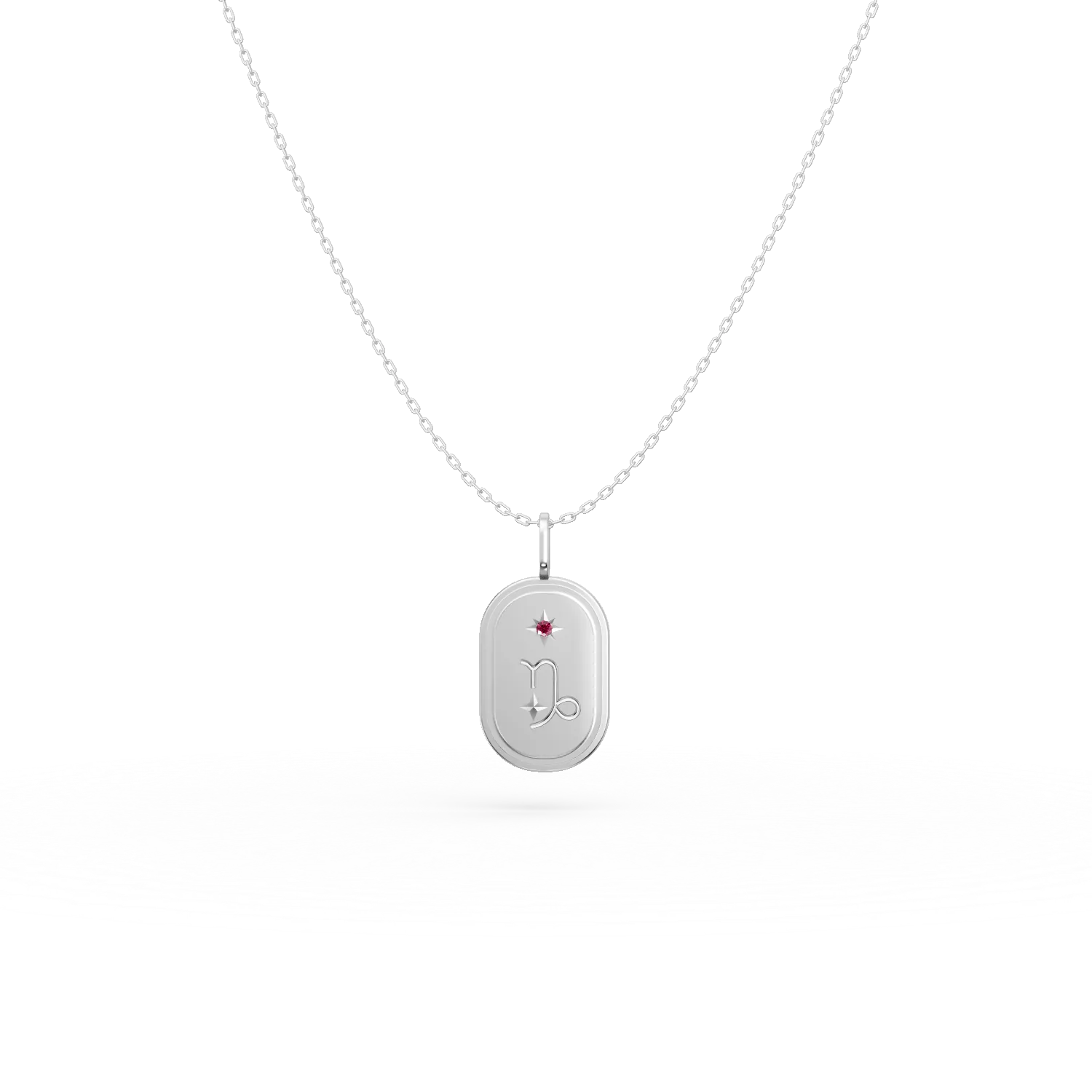 Lant cu pandantiv semn zodiacal Capricorn din argint cu zirconia rosie