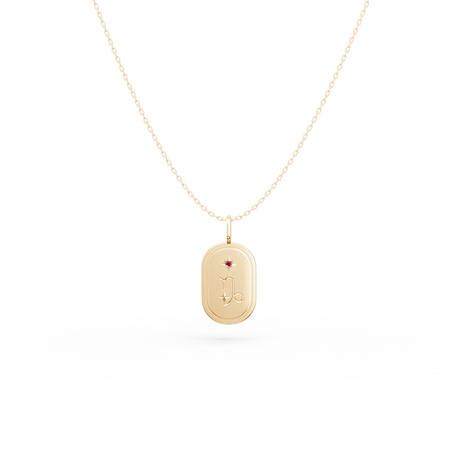 Lant cu pandantiv semn zodiacal Capricorn din argint galben cu zirconia rosie