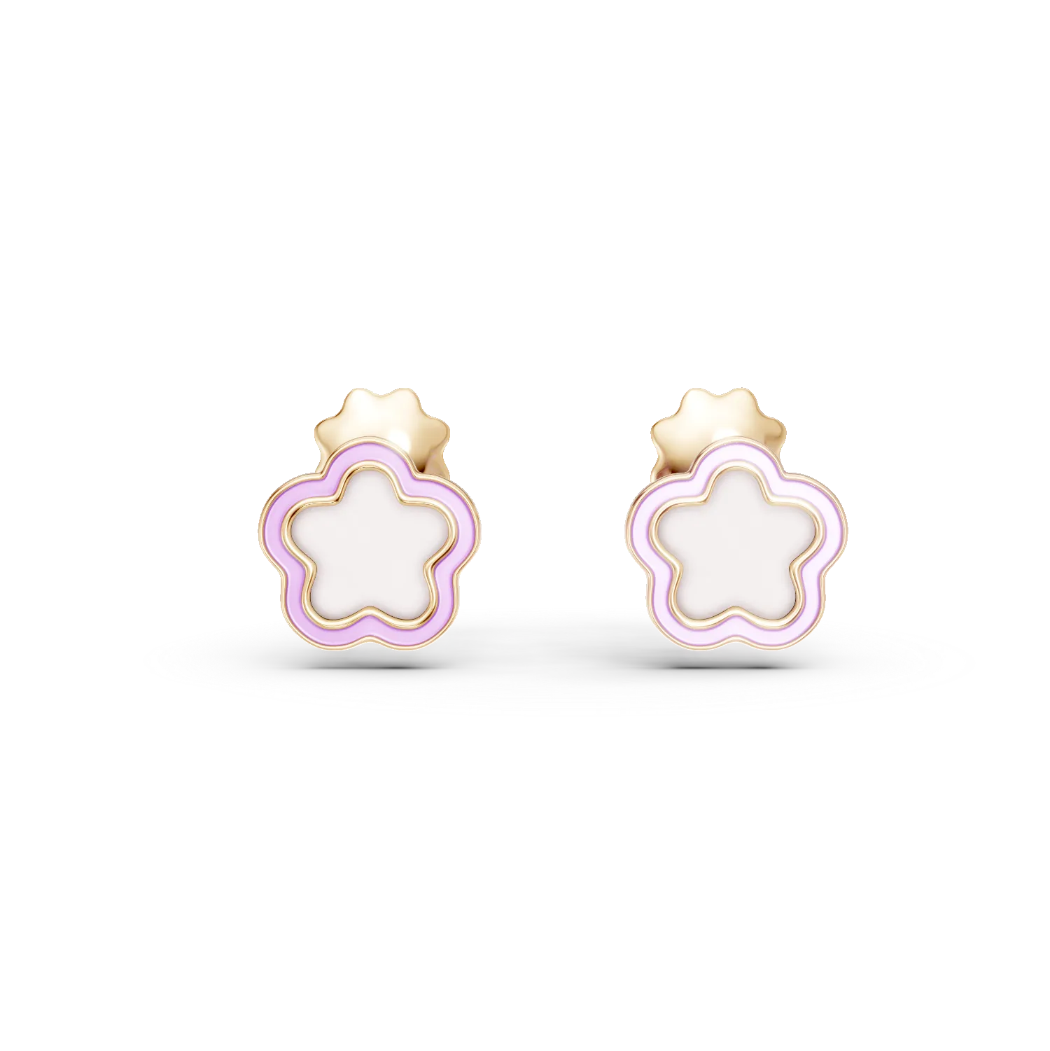 Cercei floare din aur galben cu sidef de 0.04ct pentru copii