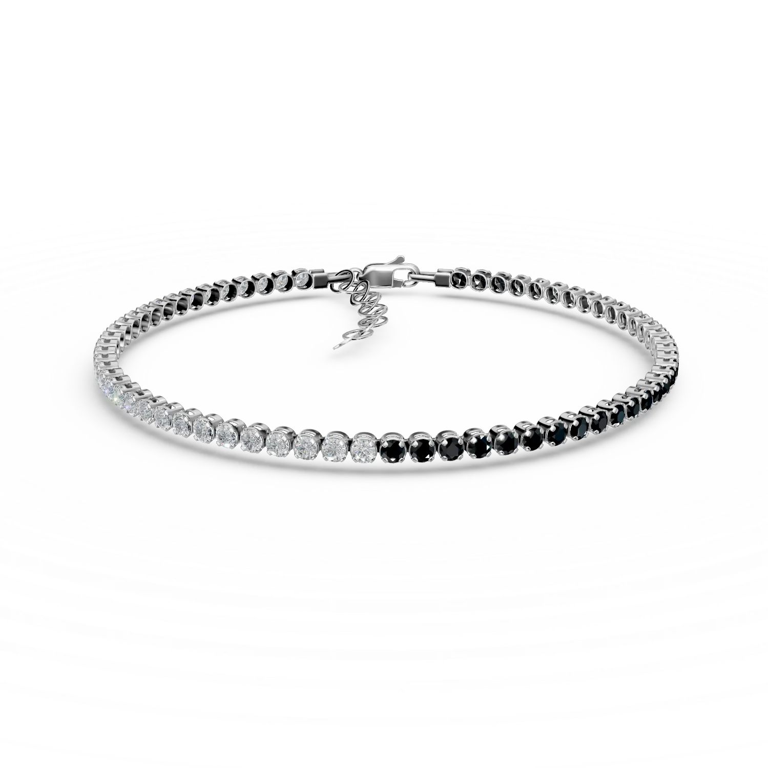 Bratara tennis din aur alb cu zirconii negre si albe