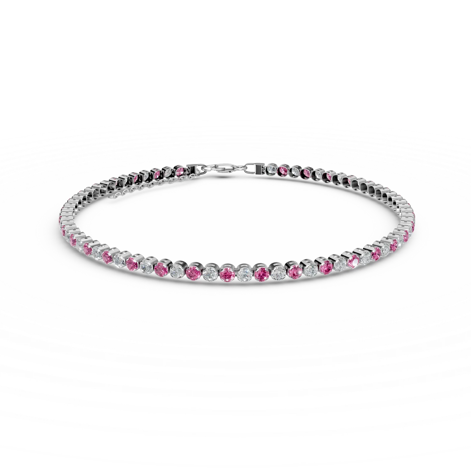 Bratara tennis din aur alb cu zirconii roz si transparente