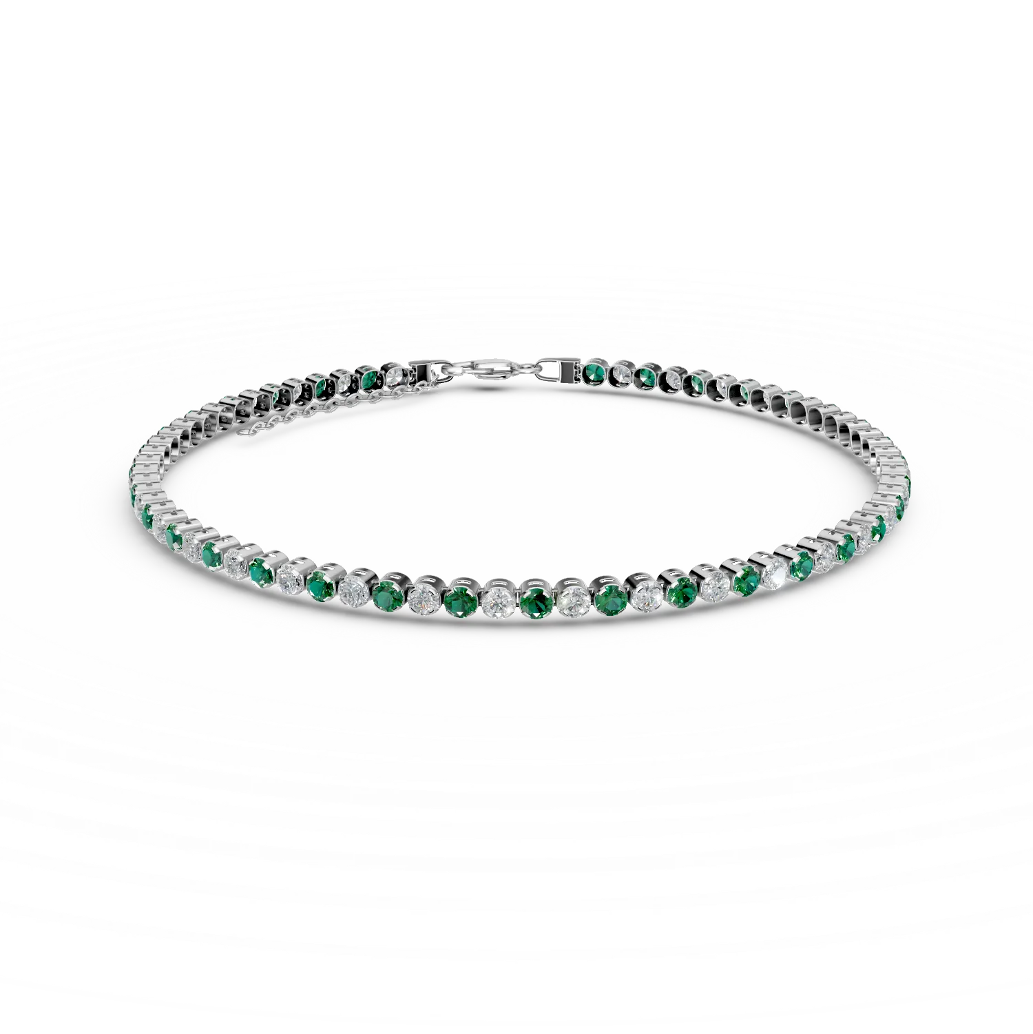 Bratara tennis din aur alb cu zirconii verzi si transparente