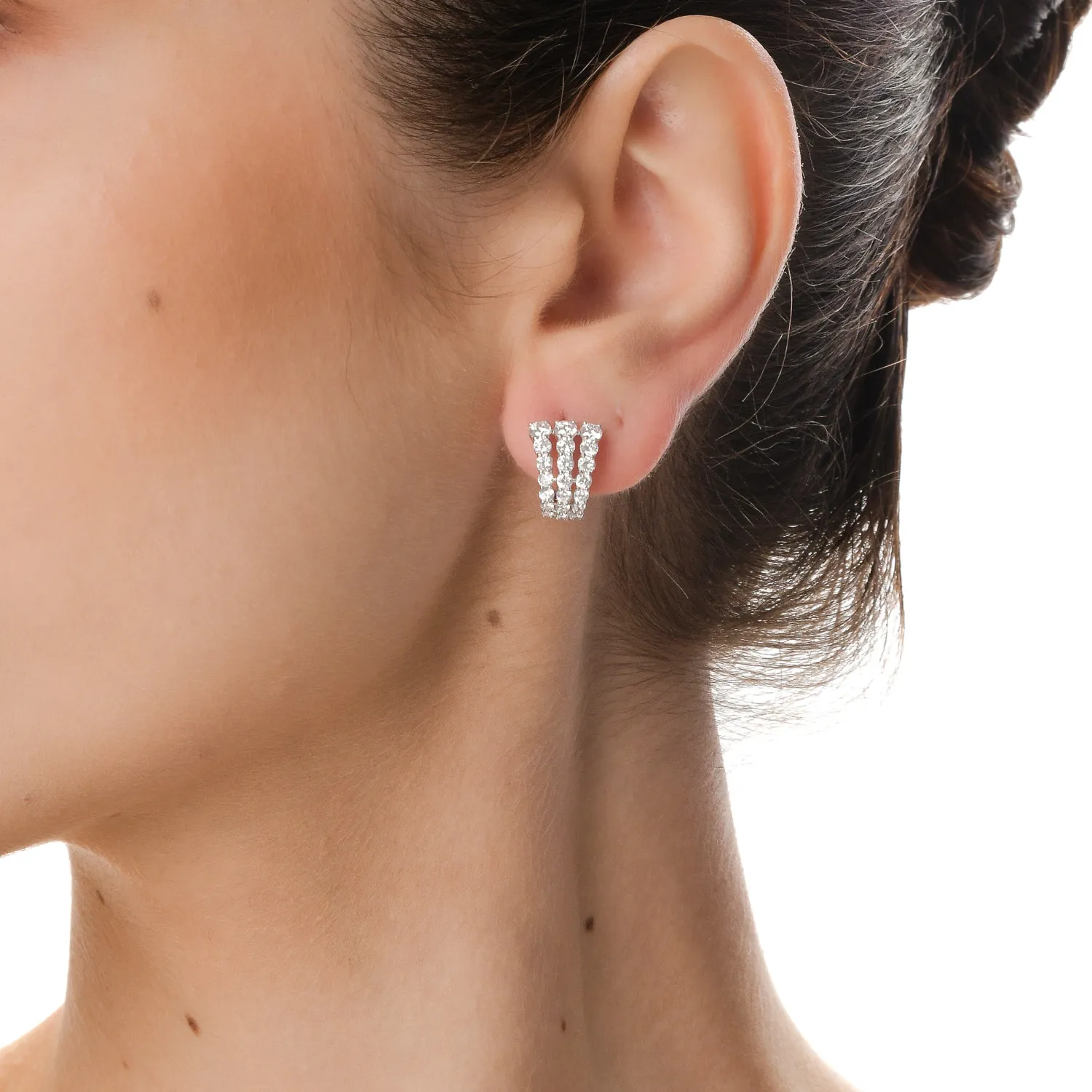 Cercei creole din aur alb cu diamante de 2ct create in laborator - imagine 3