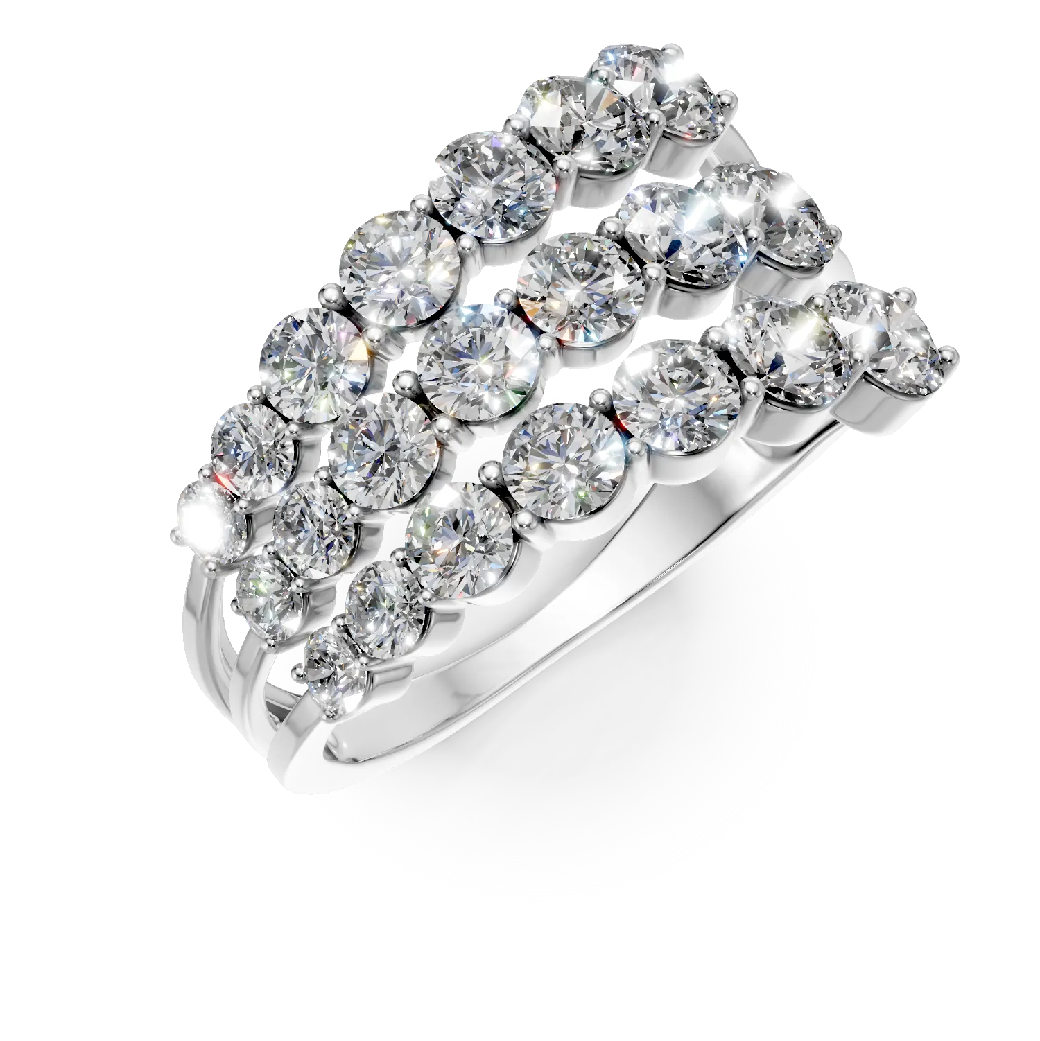 Inel geometric din aur alb cu diamante de 3ct create in laborator