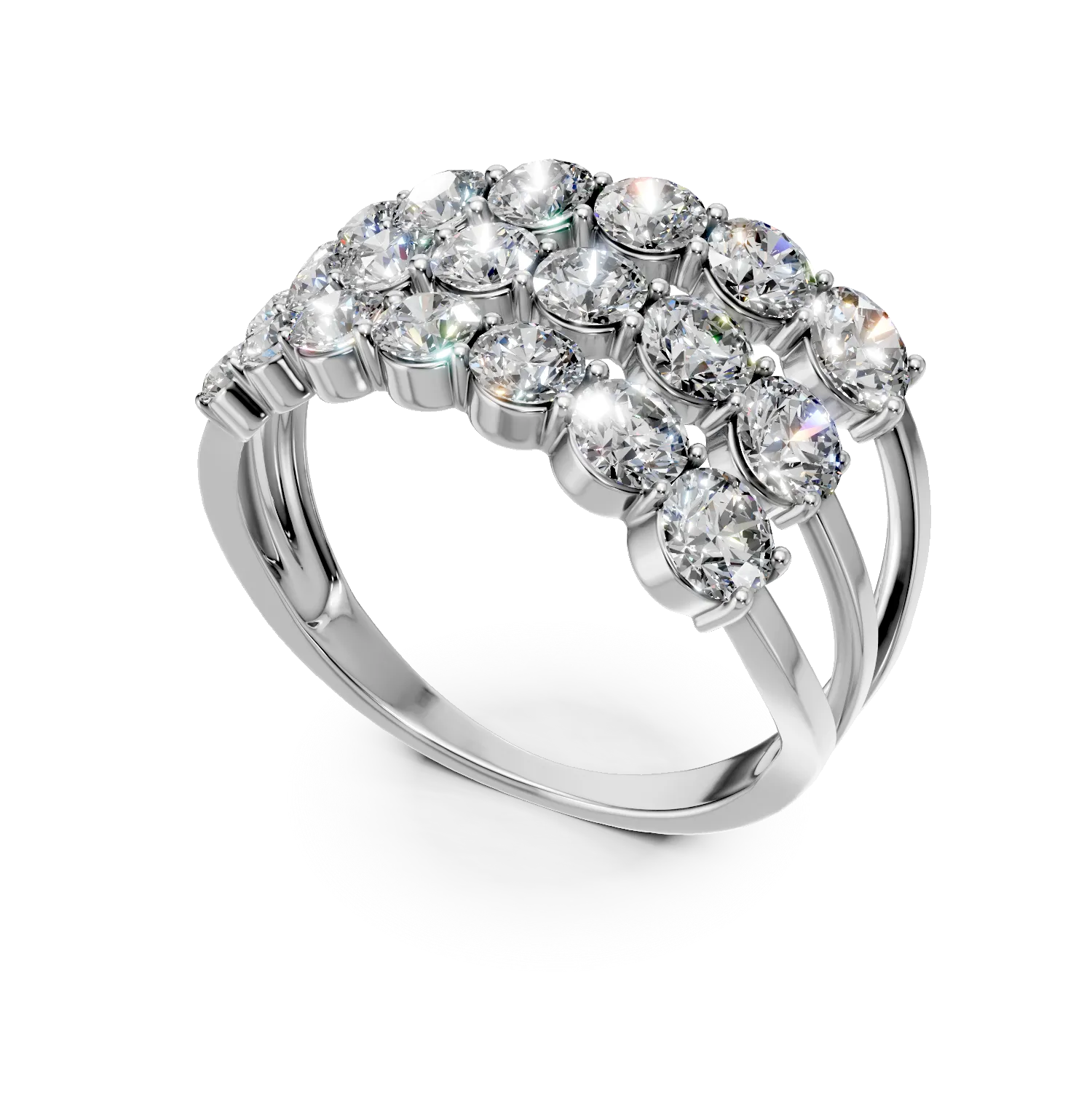 Inel geometric din aur alb cu diamante de 3ct create in laborator