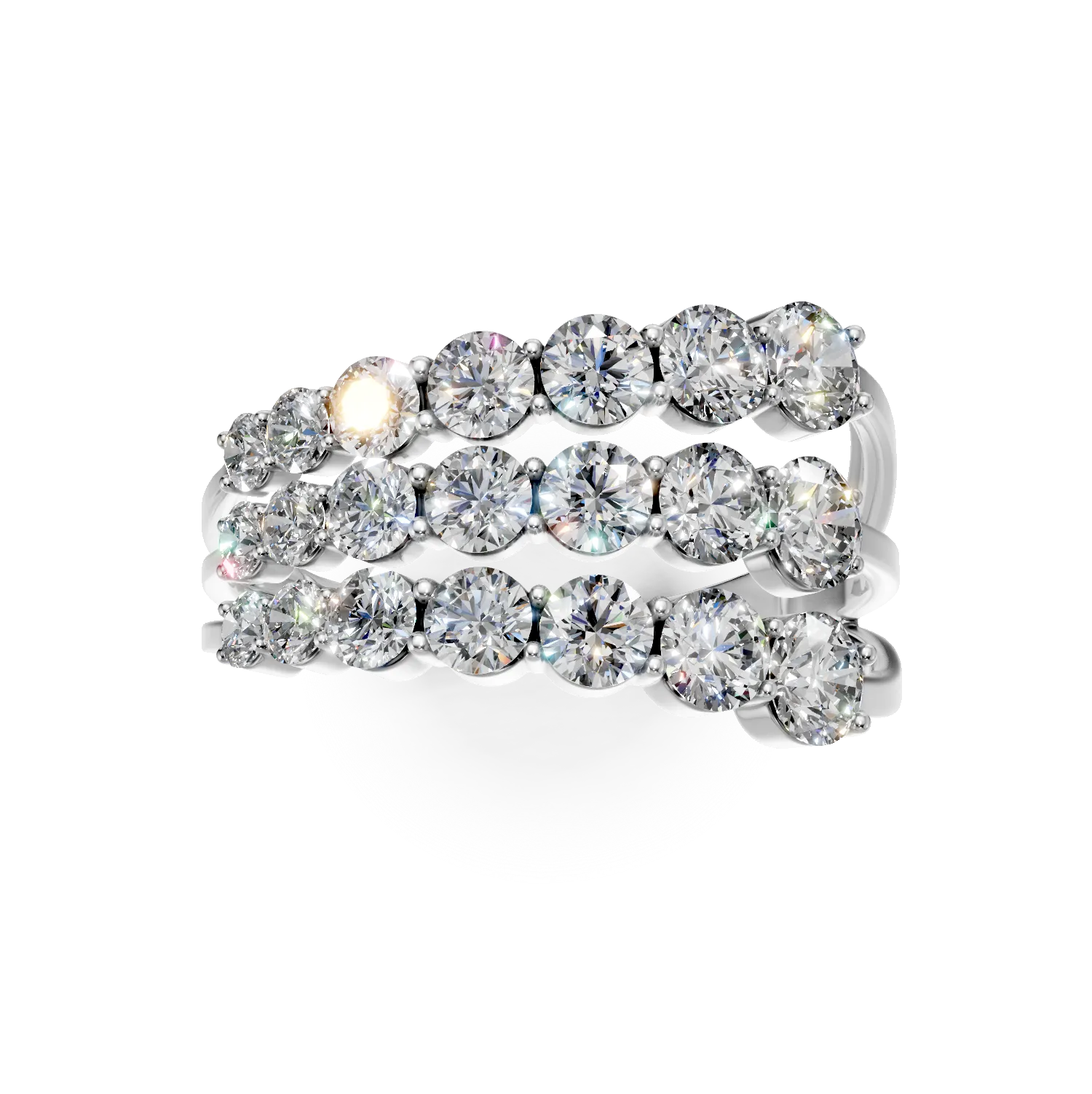 Inel geometric din aur alb cu diamante de 3ct create in laborator