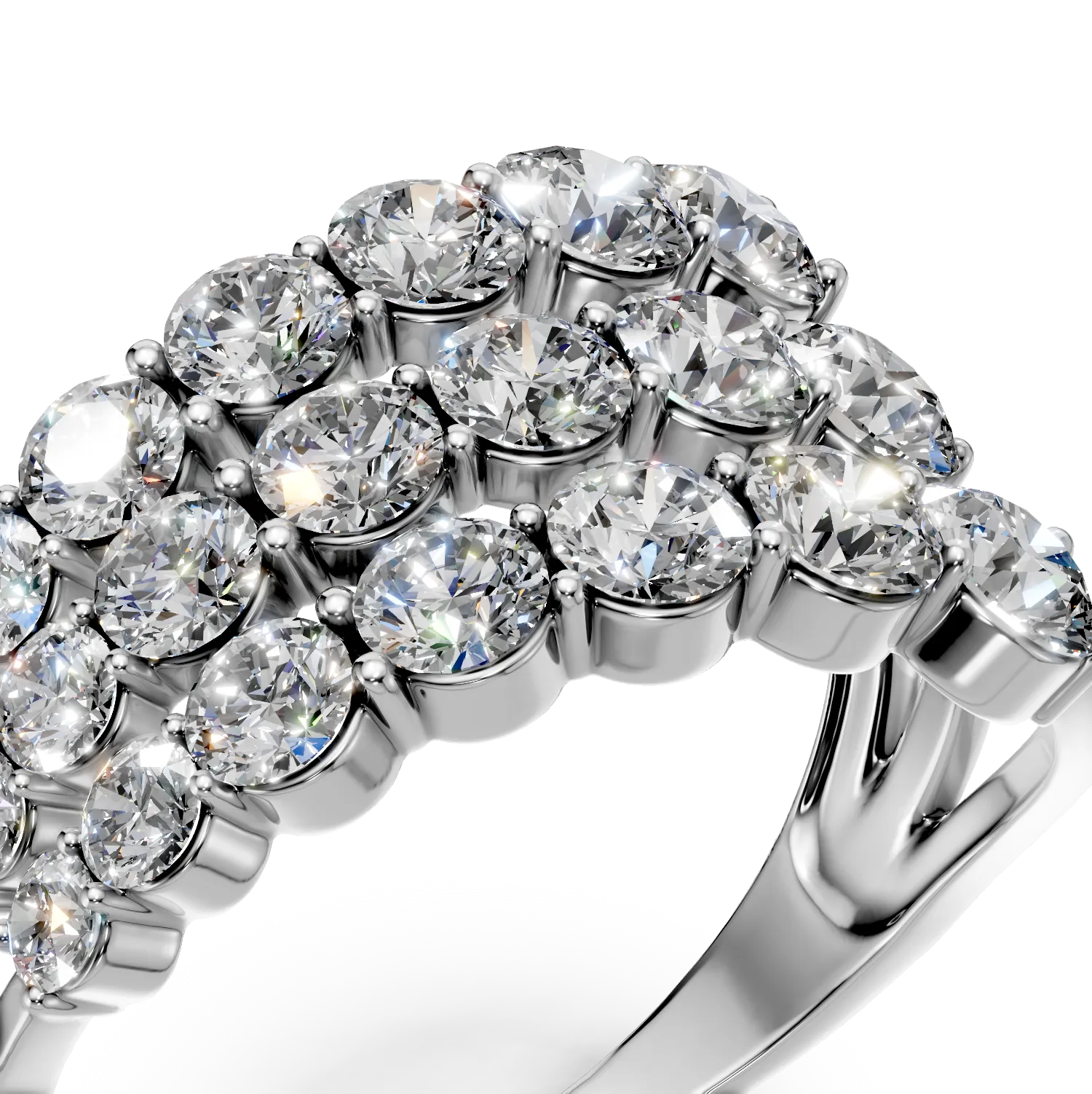 Inel geometric din aur alb cu diamante de 3ct create in laborator