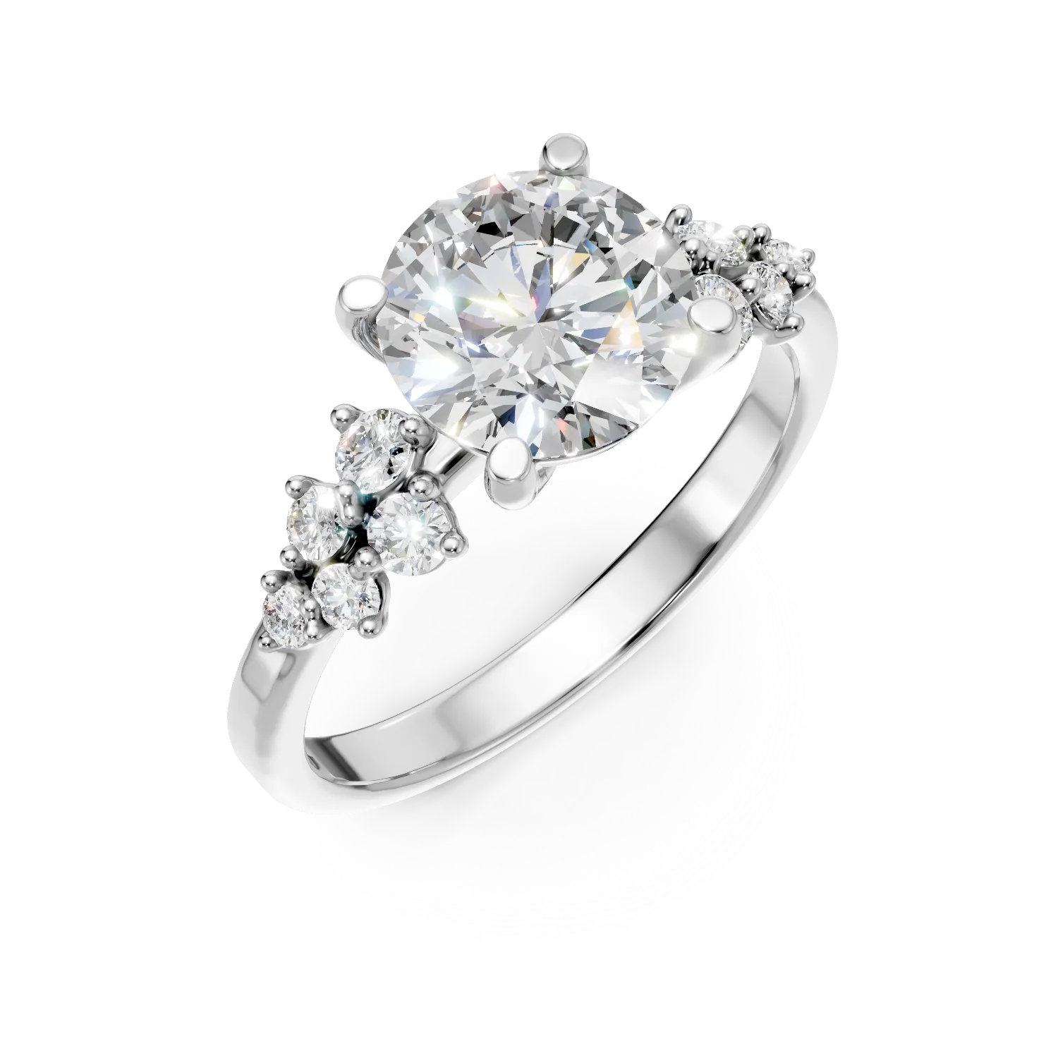 Inel din aur alb cu diamante de 2.3ct create in laborator - Imagine 1