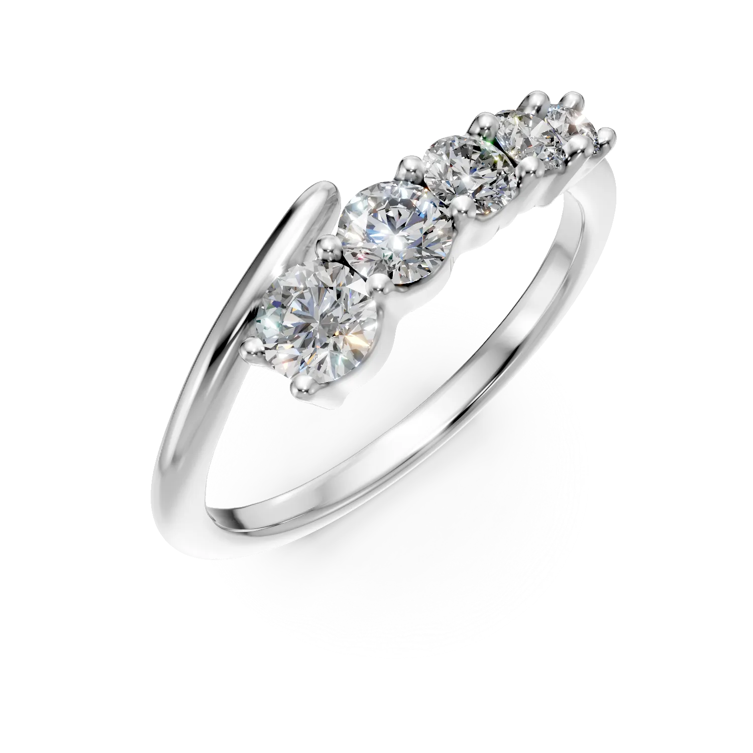 Inel geometric din aur alb cu diamante de 0.5ct create in laborator