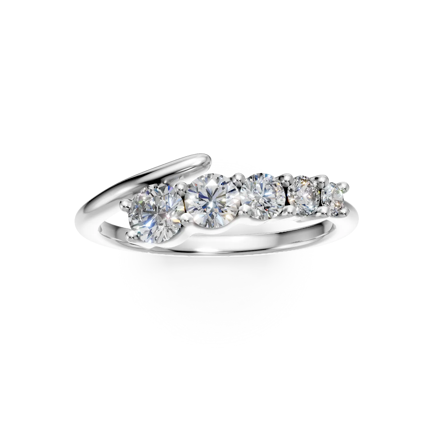 Inel geometric din aur alb cu diamante de 0.5ct create in laborator
