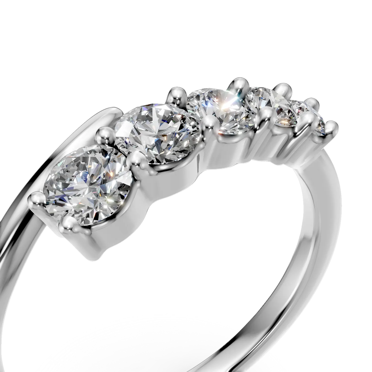Inel geometric din aur alb cu diamante de 0.5ct create in laborator