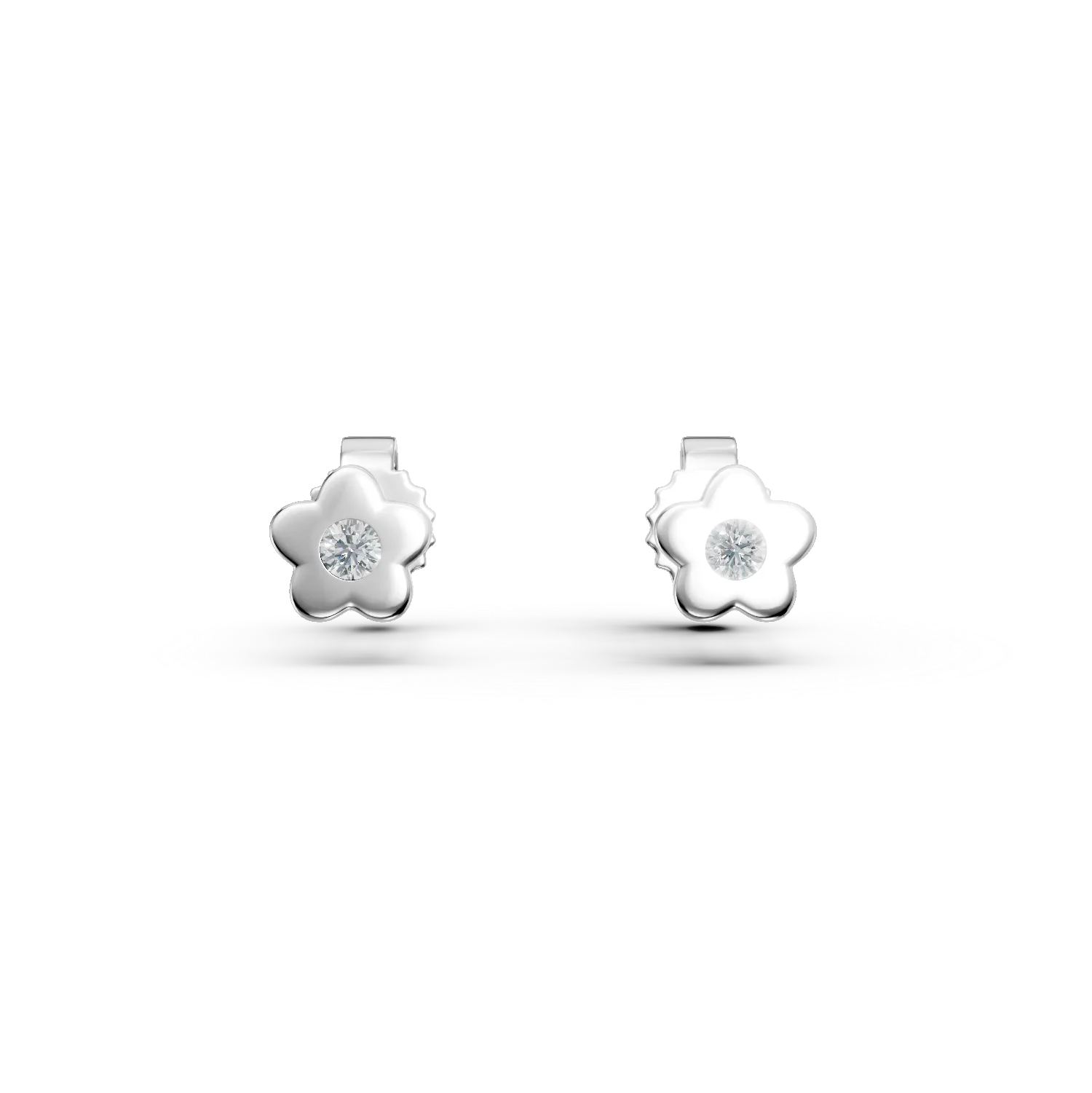 Cercei floare din aur alb cu diamante de 0.1ct create in laborator