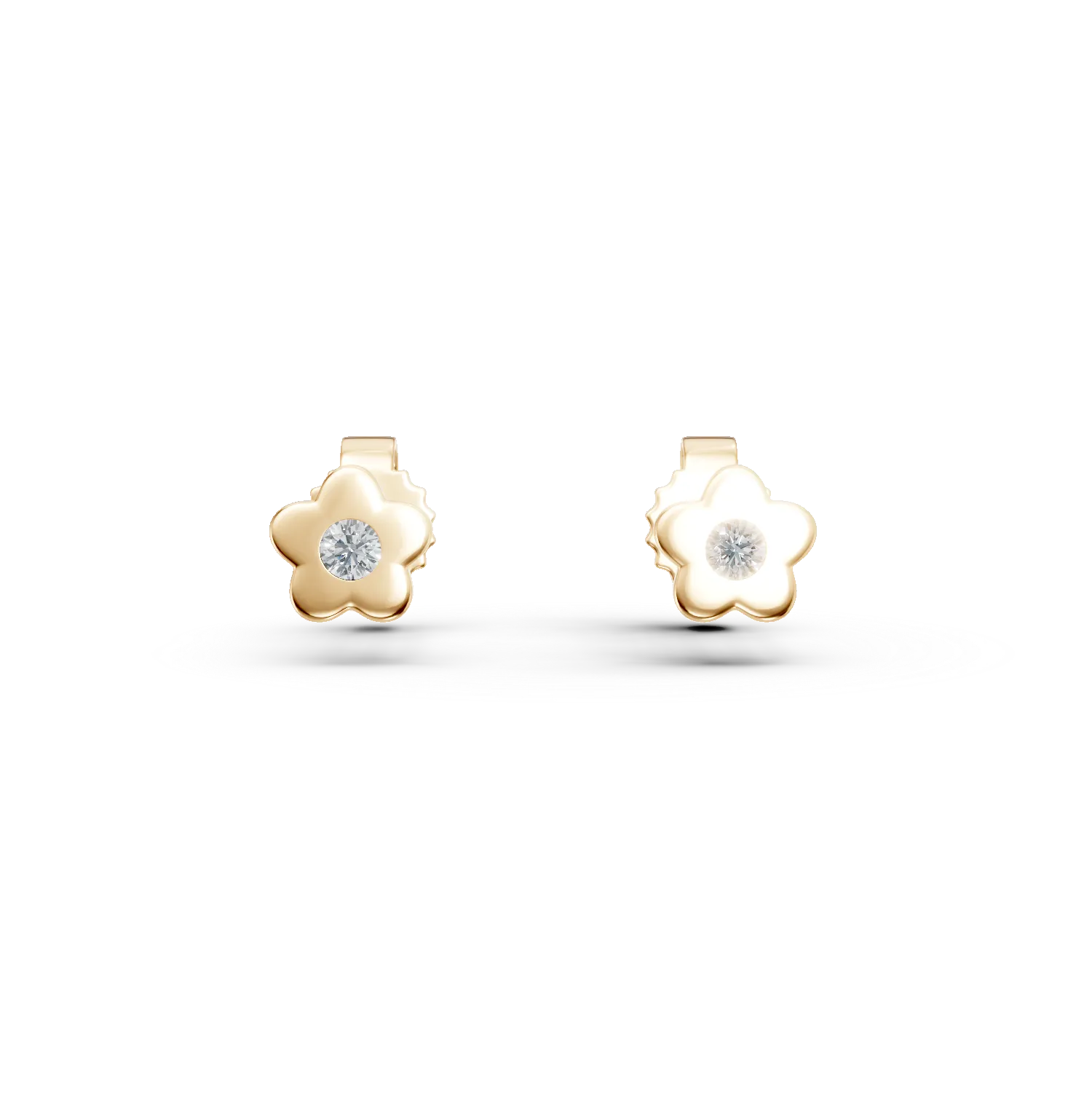 Cercei floare din aur galben cu diamante de 0.1ct create in laborator