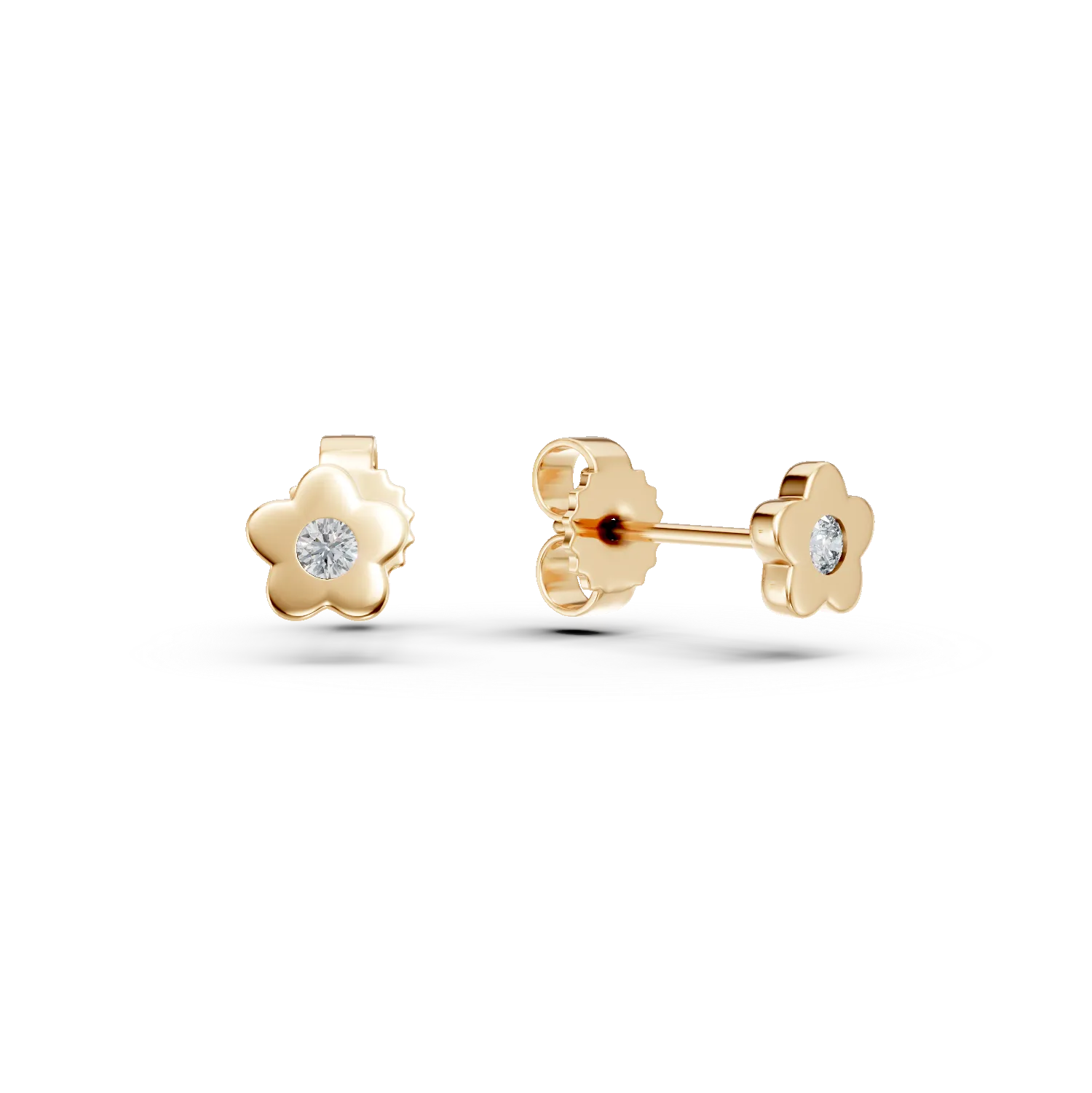 Cercei floare din aur galben cu diamante de 0.1ct create in laborator