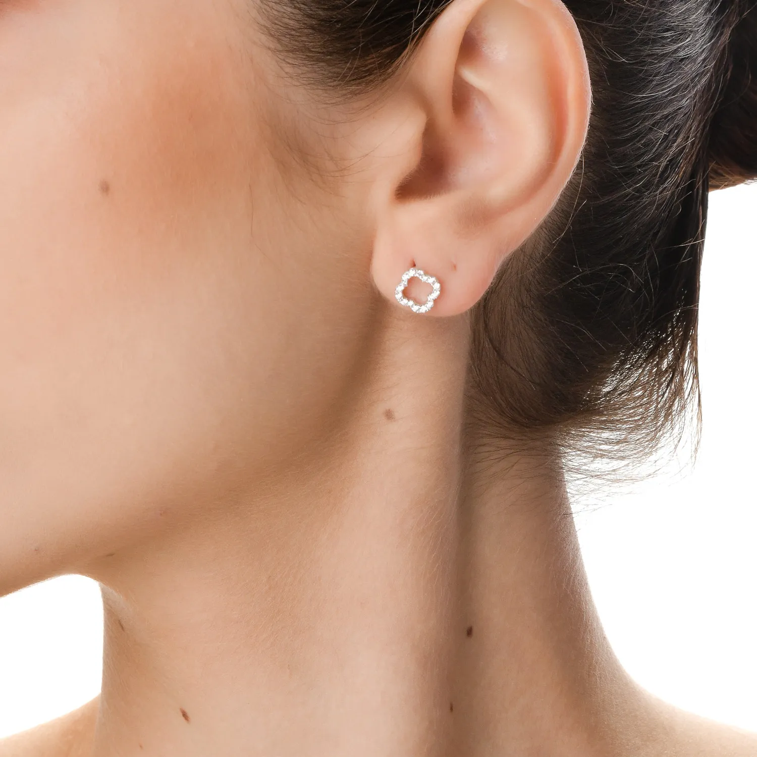 Cercei geometrici din aur alb cu diamante de 0.2ct create in laborator