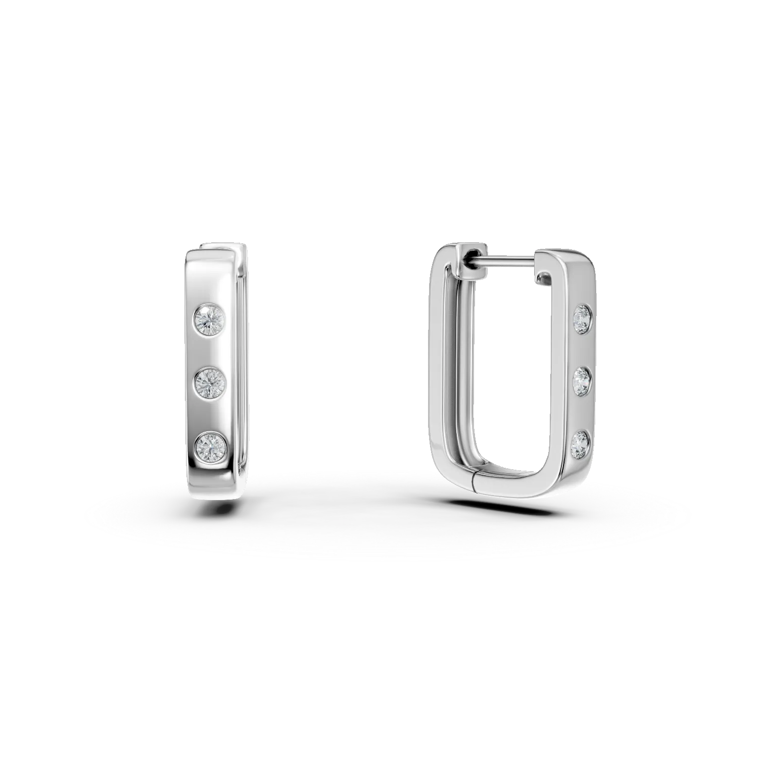 Cercei geometrici din aur alb cu diamante de 0.1ct create in laborator