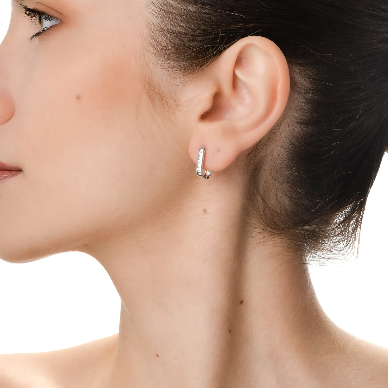 Cercei geometrici din aur alb cu diamante de 0.1ct create in laborator - imagine 3