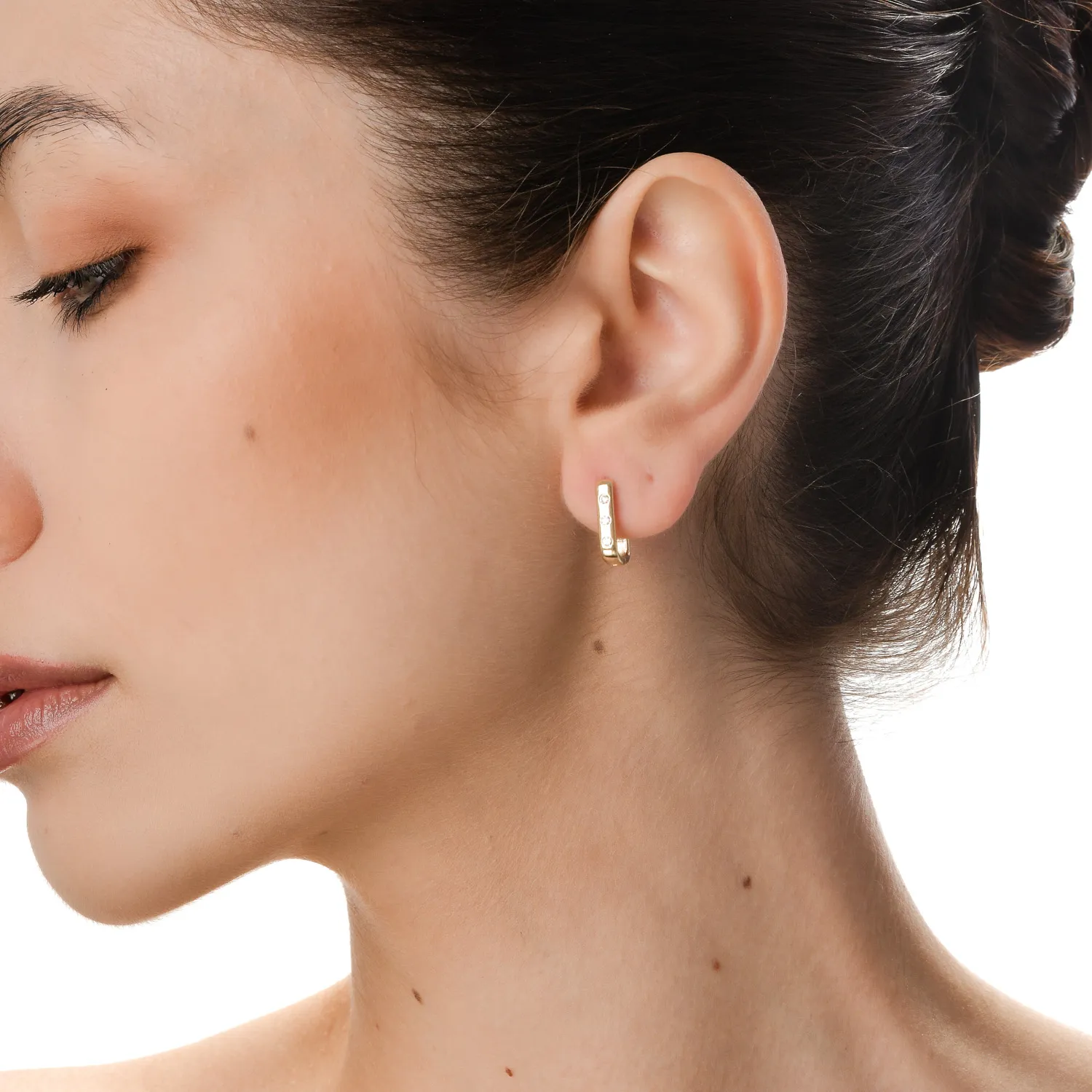 Cercei geometrici din aur galben cu diamante de 0.1ct create in laborator - imagine 3