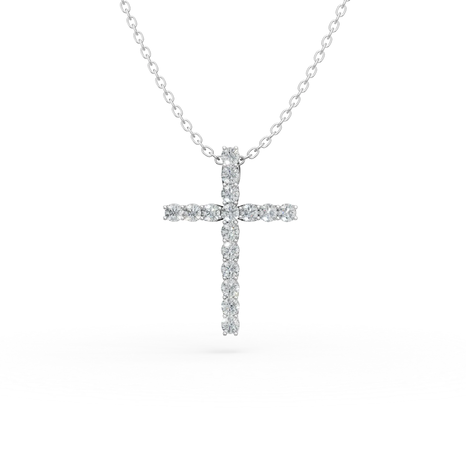 Lant cu pandantiv cruce din aur alb cu diamante de 1.05ct create in laborator