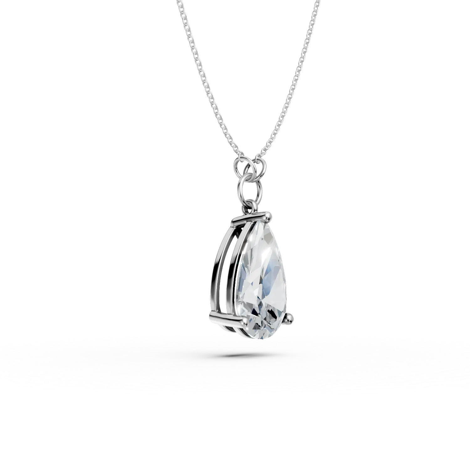 Lant cu pandantiv din aur alb cu diamant de 2ct creat in laborator