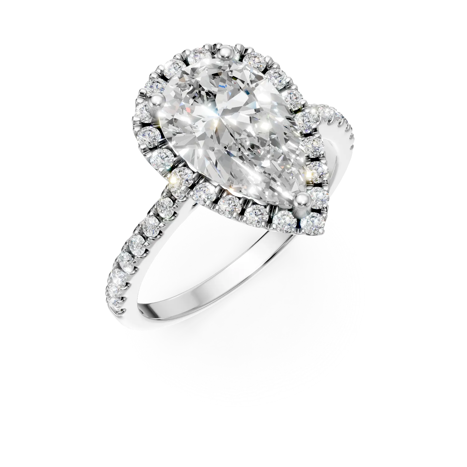 Inel lacrima din aur alb cu diamante de 2.57ct create in laborator