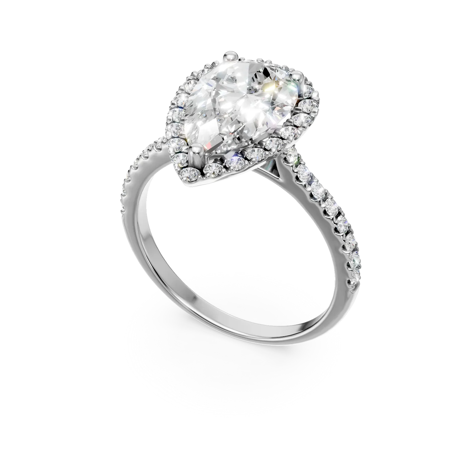 Inel lacrima din aur alb cu diamante de 2.51ct create in laborator - imagine 2