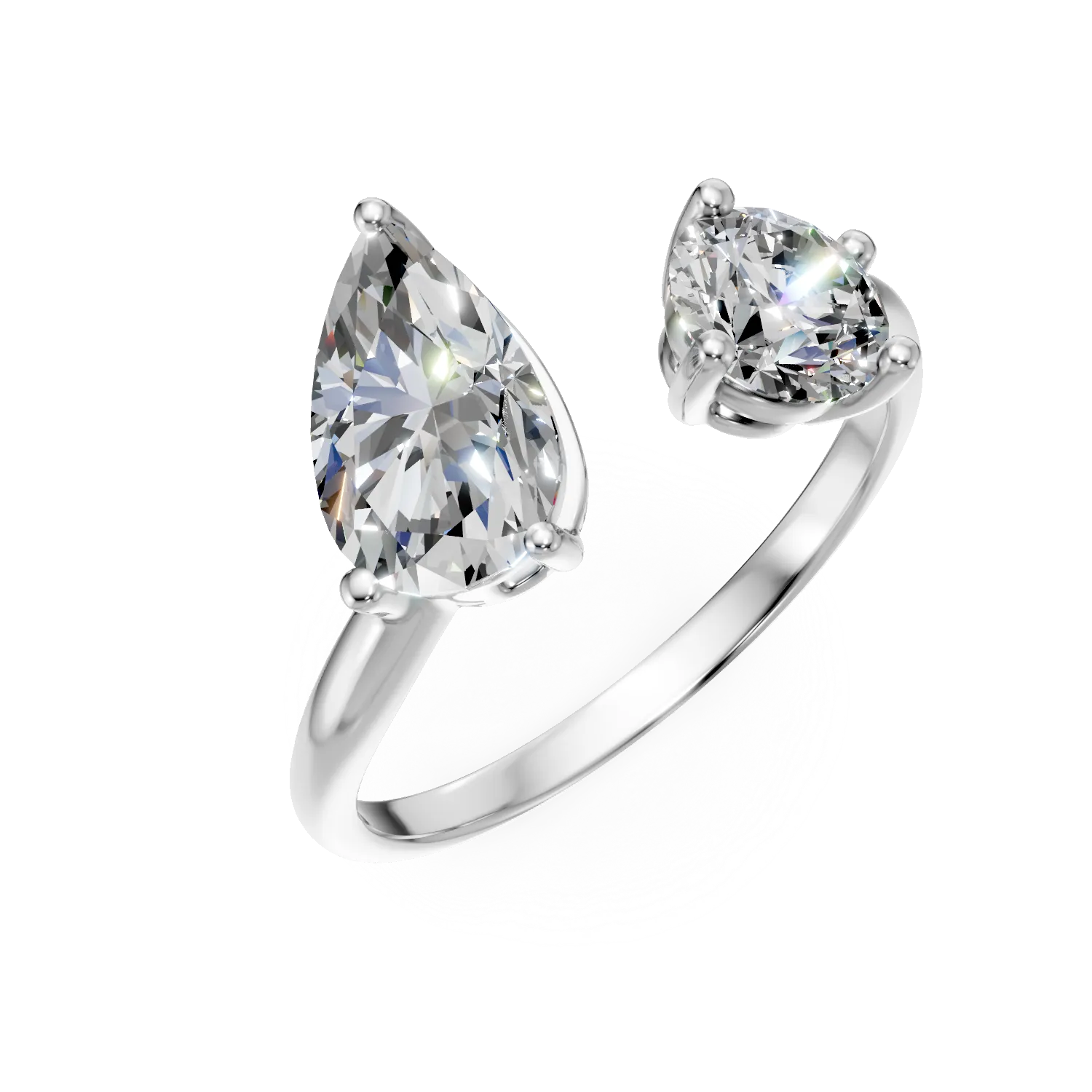 Inel deschis din aur alb cu diamante de 2.05ct create in laborator