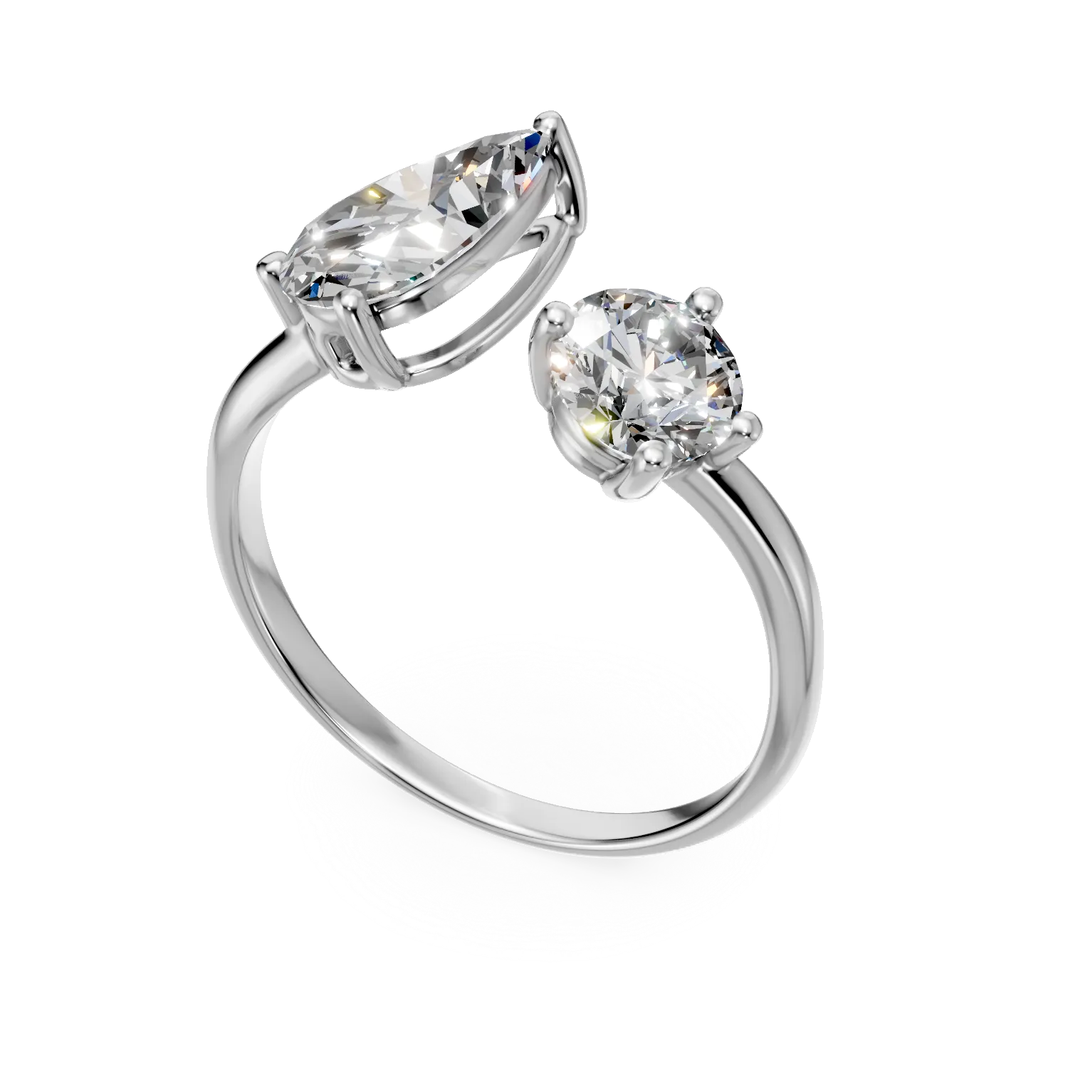 Inel deschis din aur alb cu diamante de 2.05ct create in laborator - imagine 2