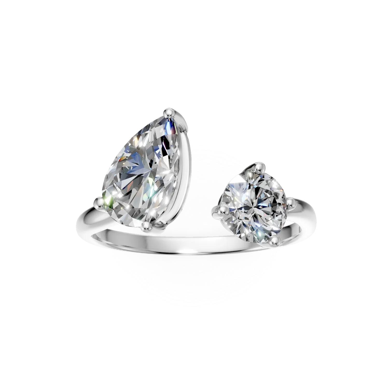 Inel deschis din aur alb cu diamante de 2.05ct create in laborator - imagine 3
