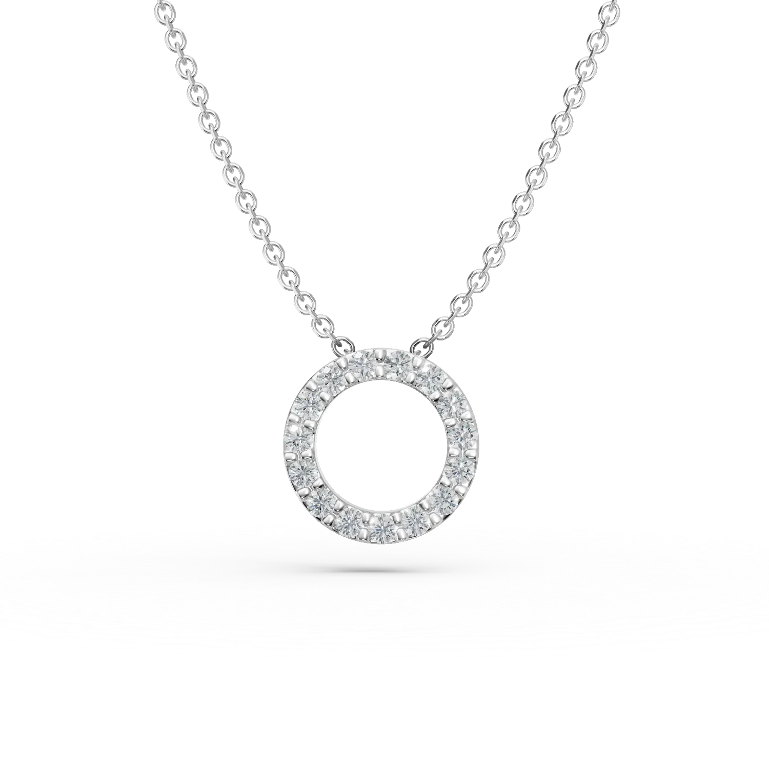 Lant cu pandantiv cerc din aur alb cu zirconii