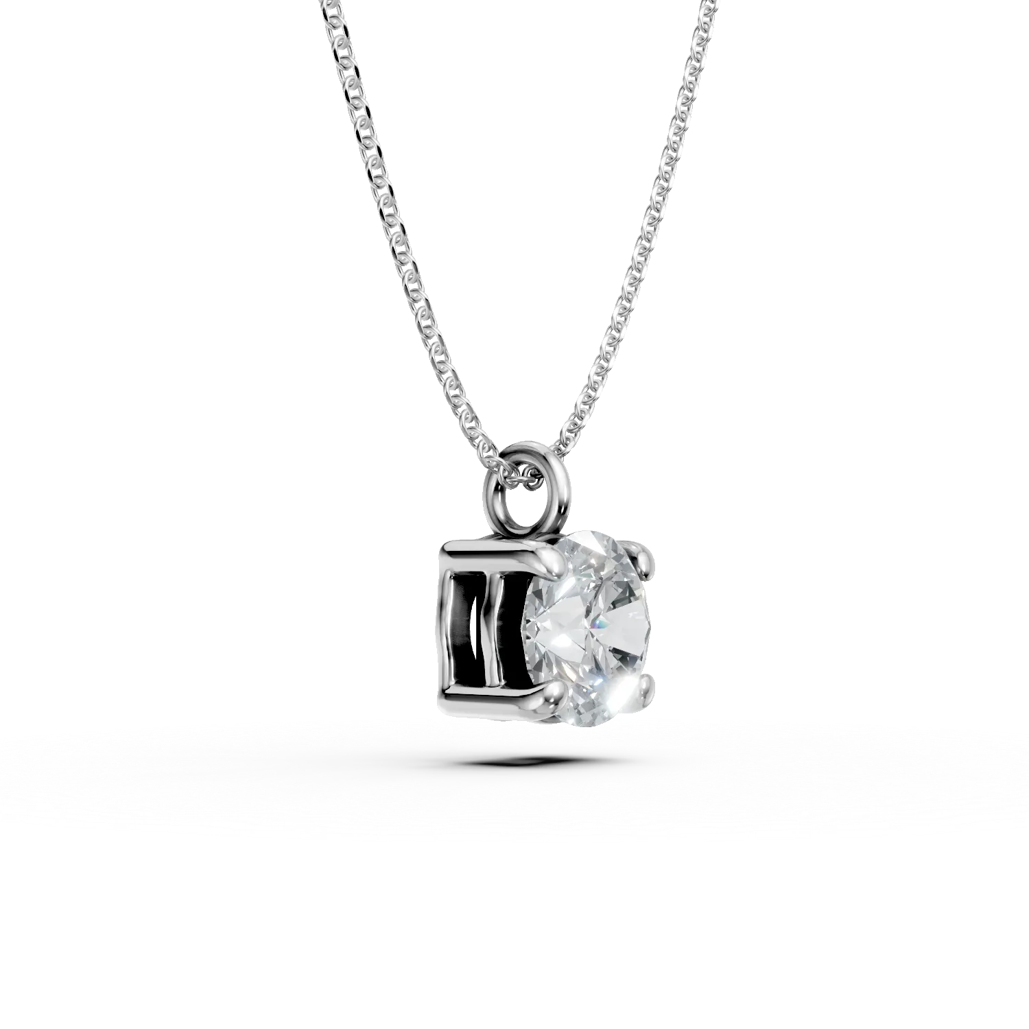 Lant cu pandantiv din aur alb si zirconia solitaire