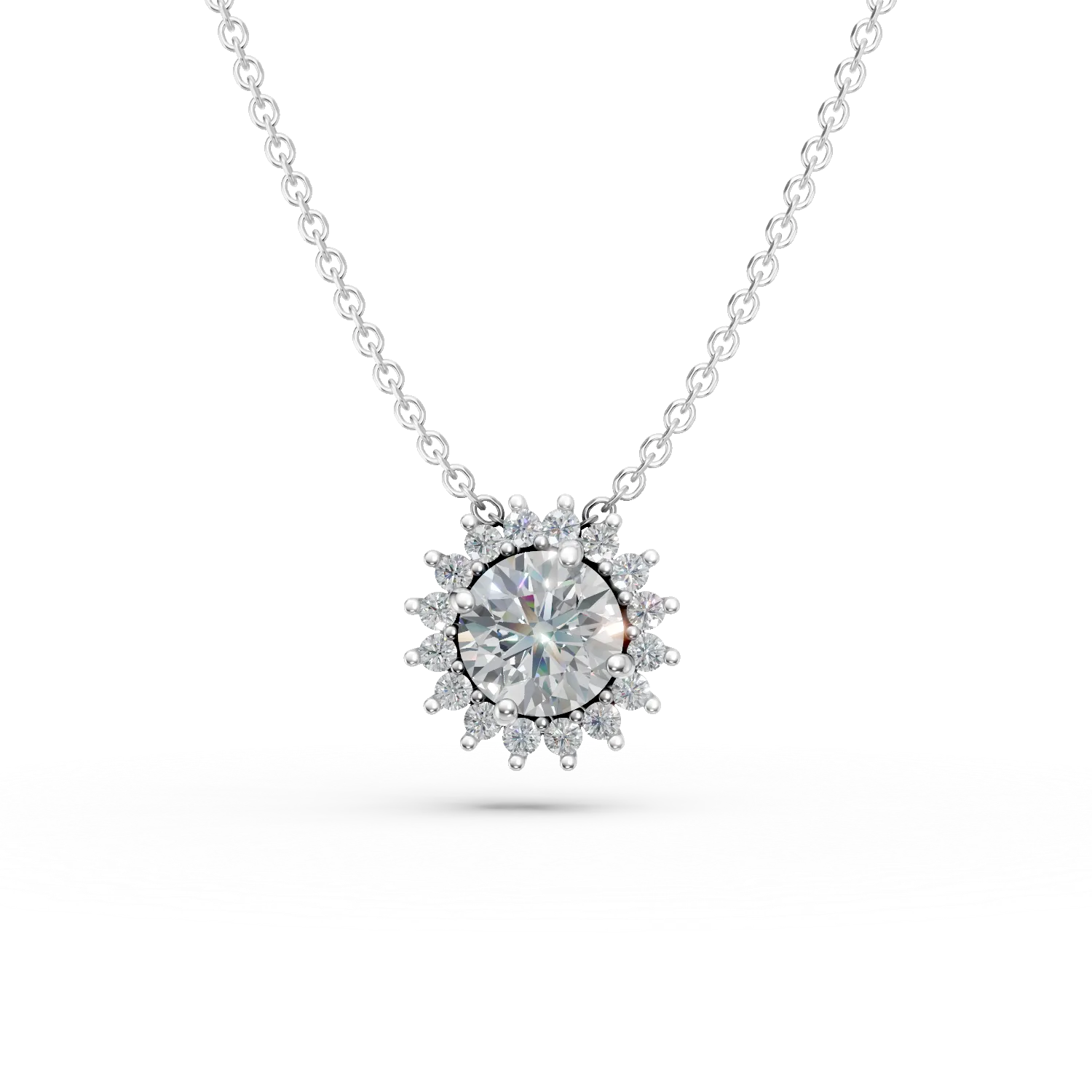 Lant din aur alb cu pandantiv geometric si zirconii