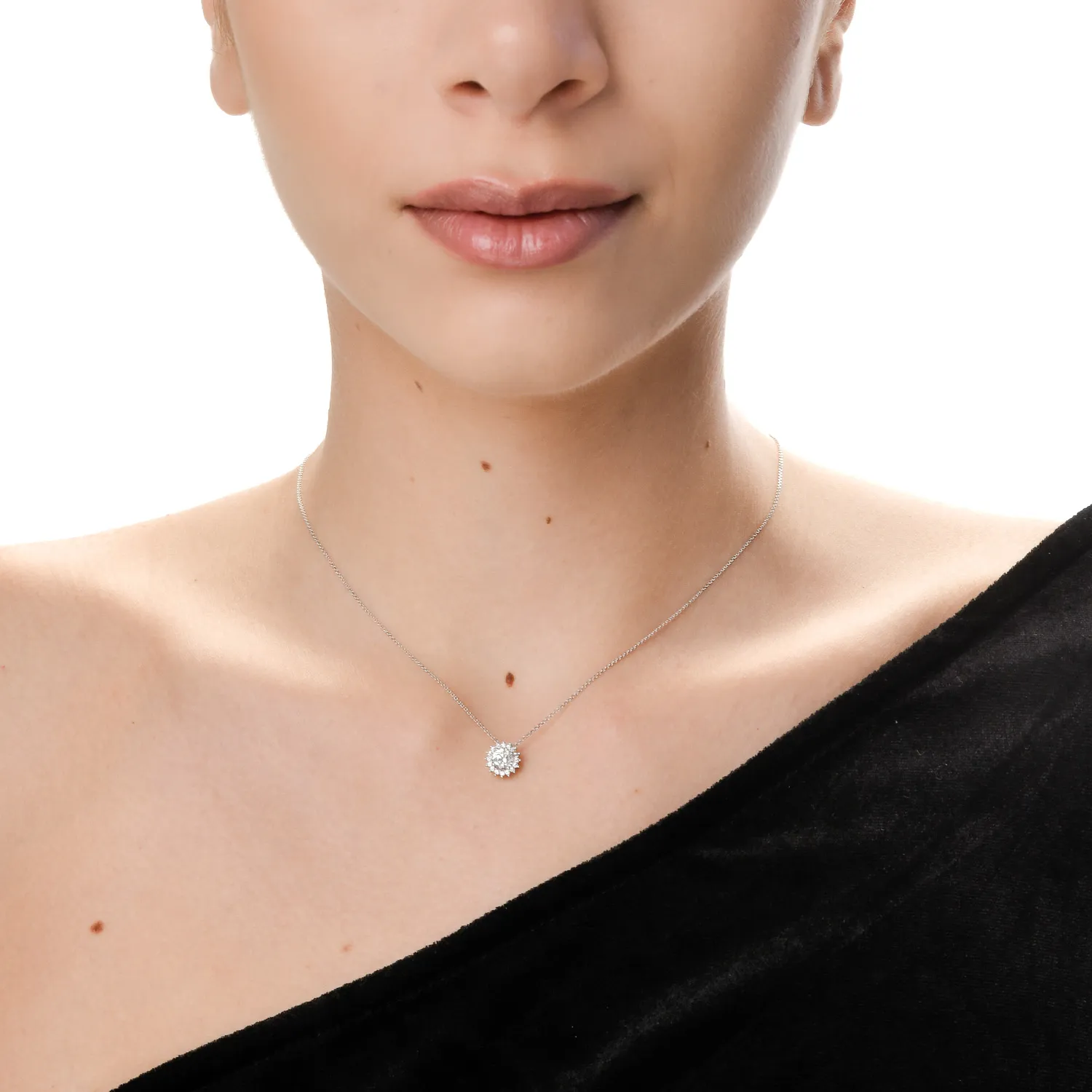 Lant din aur alb cu pandantiv geometric si zirconii - imagine 4