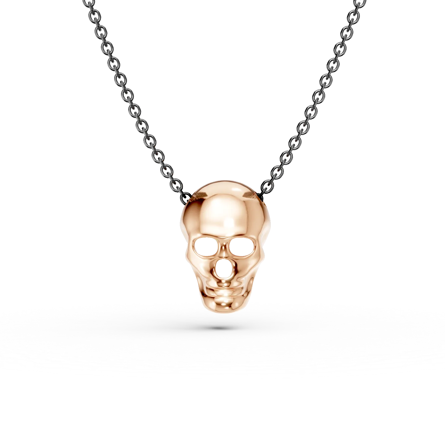 Lant cu pandantiv craniu din aur roz-negru