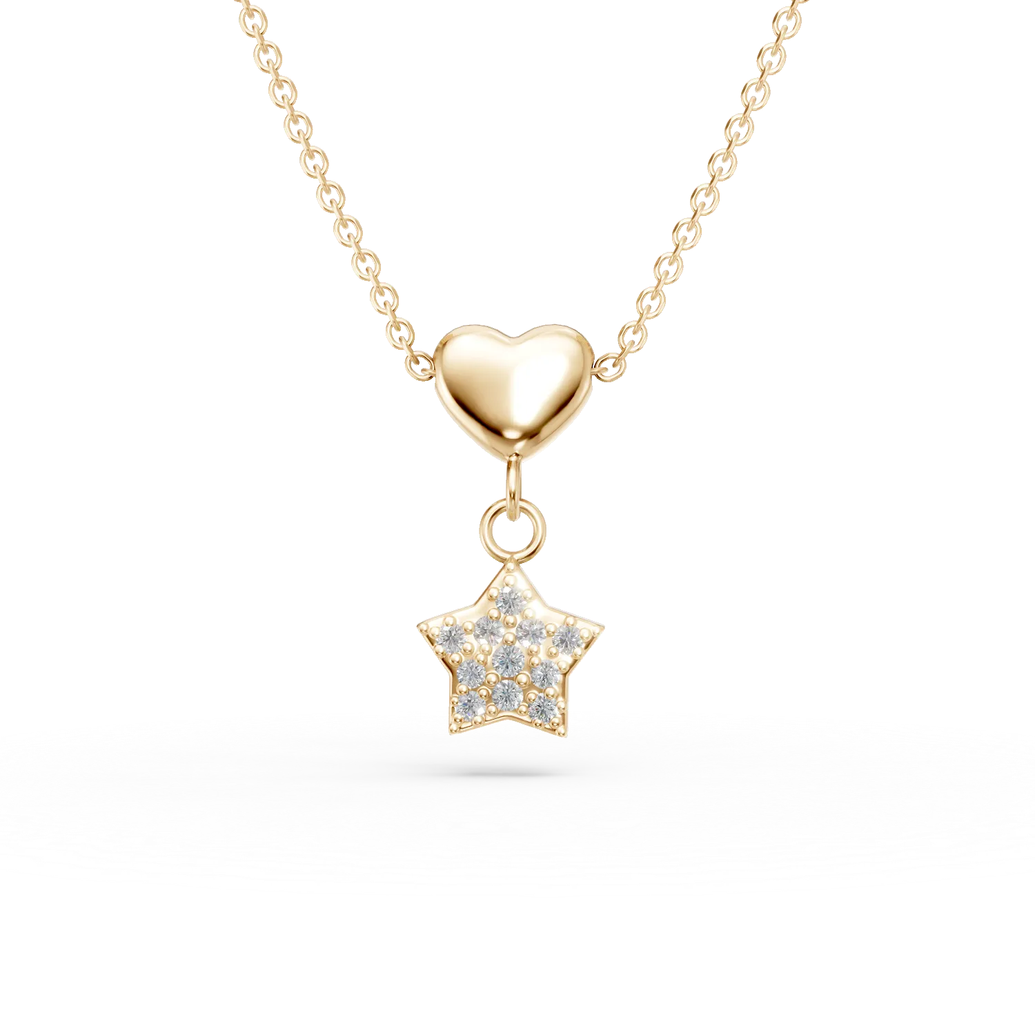 Lant cu pandantive stea si inima din aur galben cu zirconii