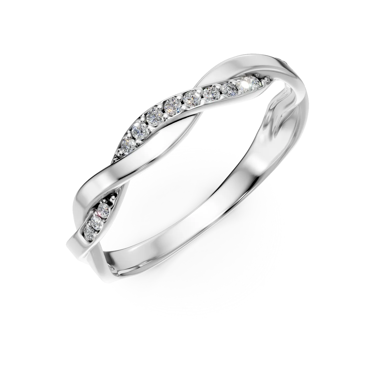 Inel impletit din aur alb cu zirconii