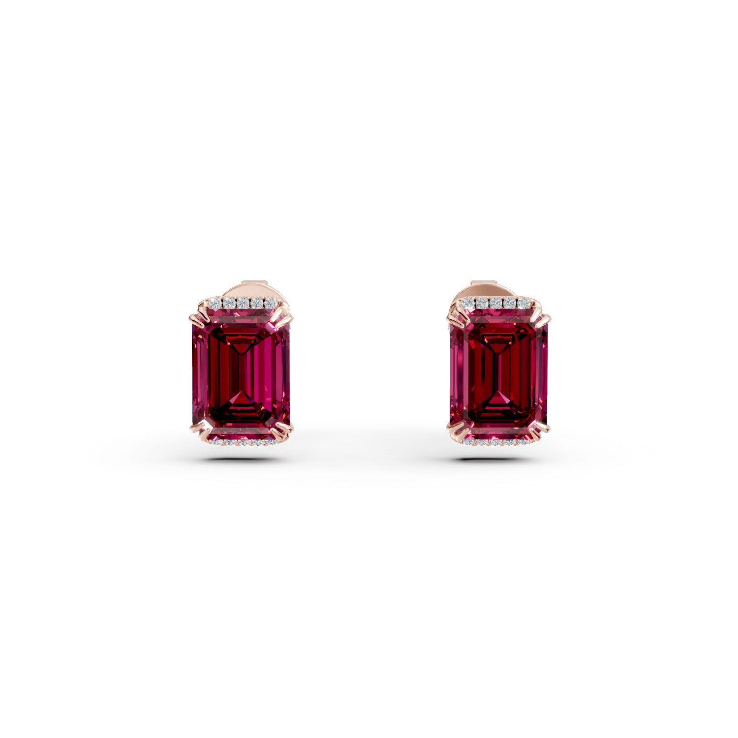 Cercei din aur roz cu rubine de 4.3ct create in laborator