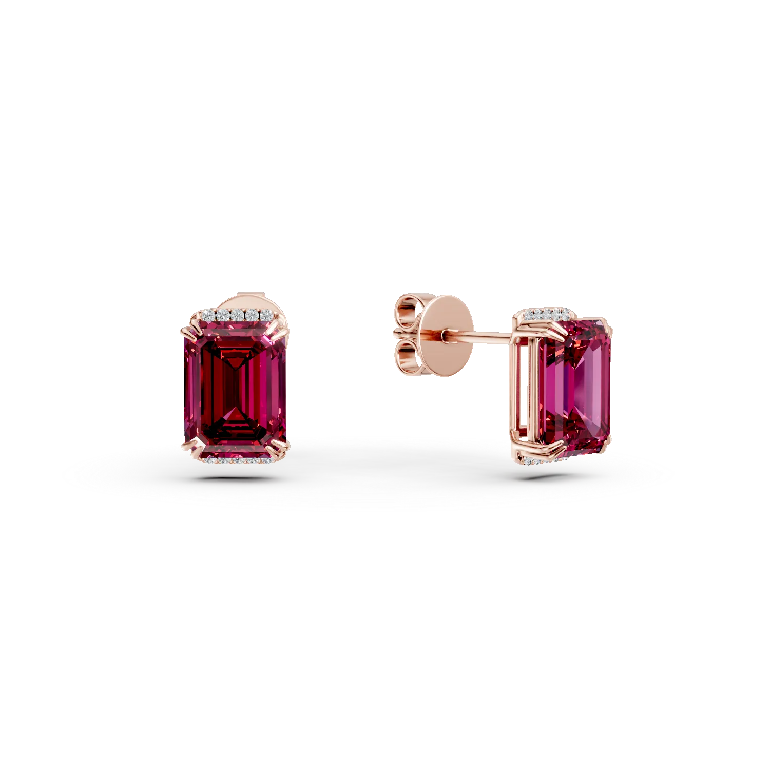 Cercei din aur roz cu rubine de 4.3ct create in laborator