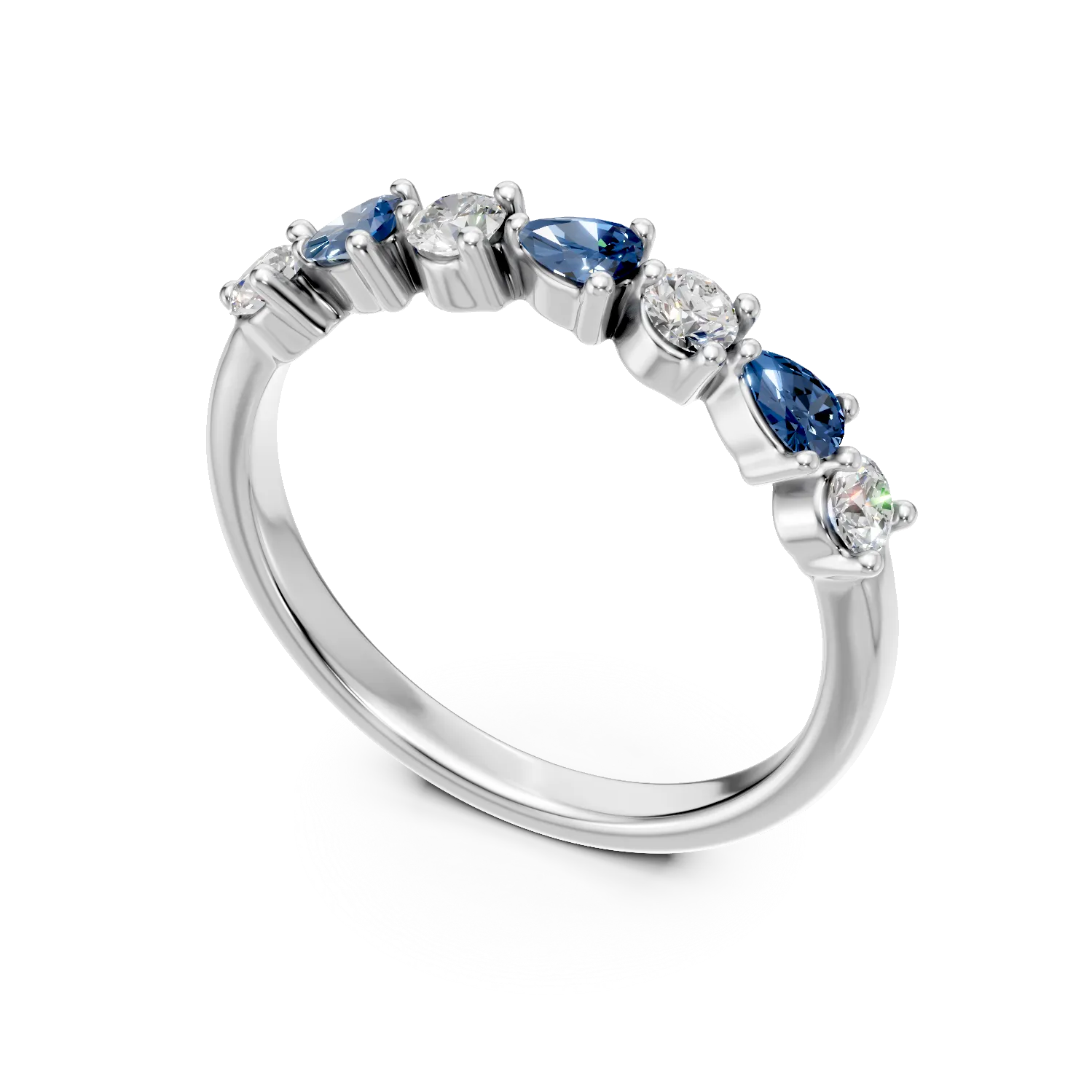 Inel din aur alb cu diamante si safire de 0.3 create in laborator - imagine 2