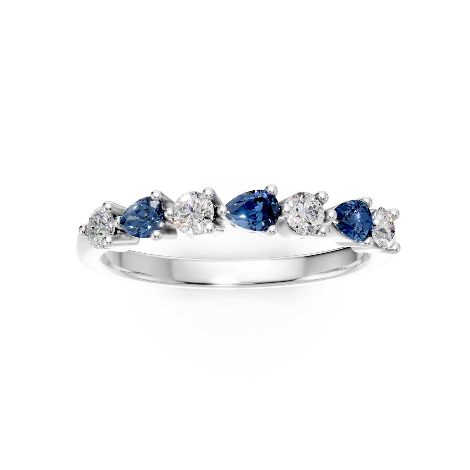 Inel din aur alb cu diamante si safire de 0.3 create in laborator - imagine 3