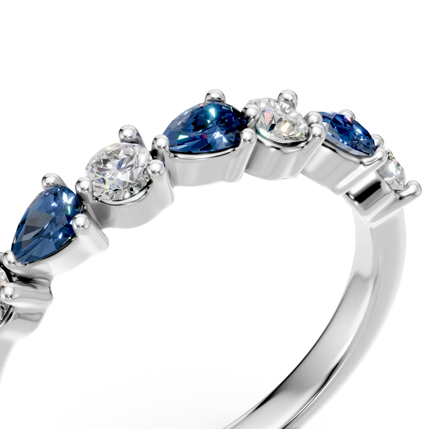 Inel din aur alb cu diamante si safire de 0.3 create in laborator - imagine 4