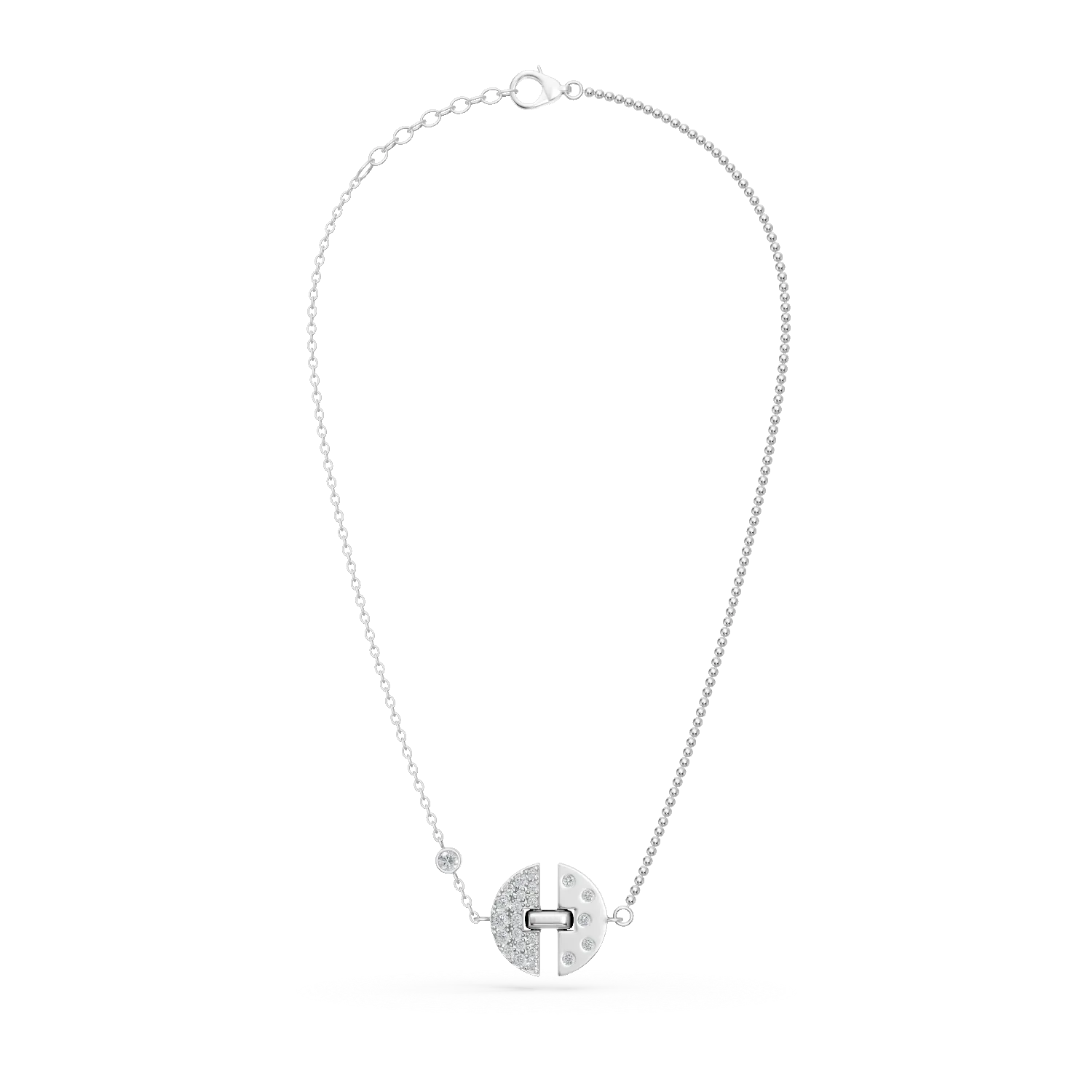Lant cu pandantiv DAAR in semicerc din argint cu diamante de 0.34ct create in laborator